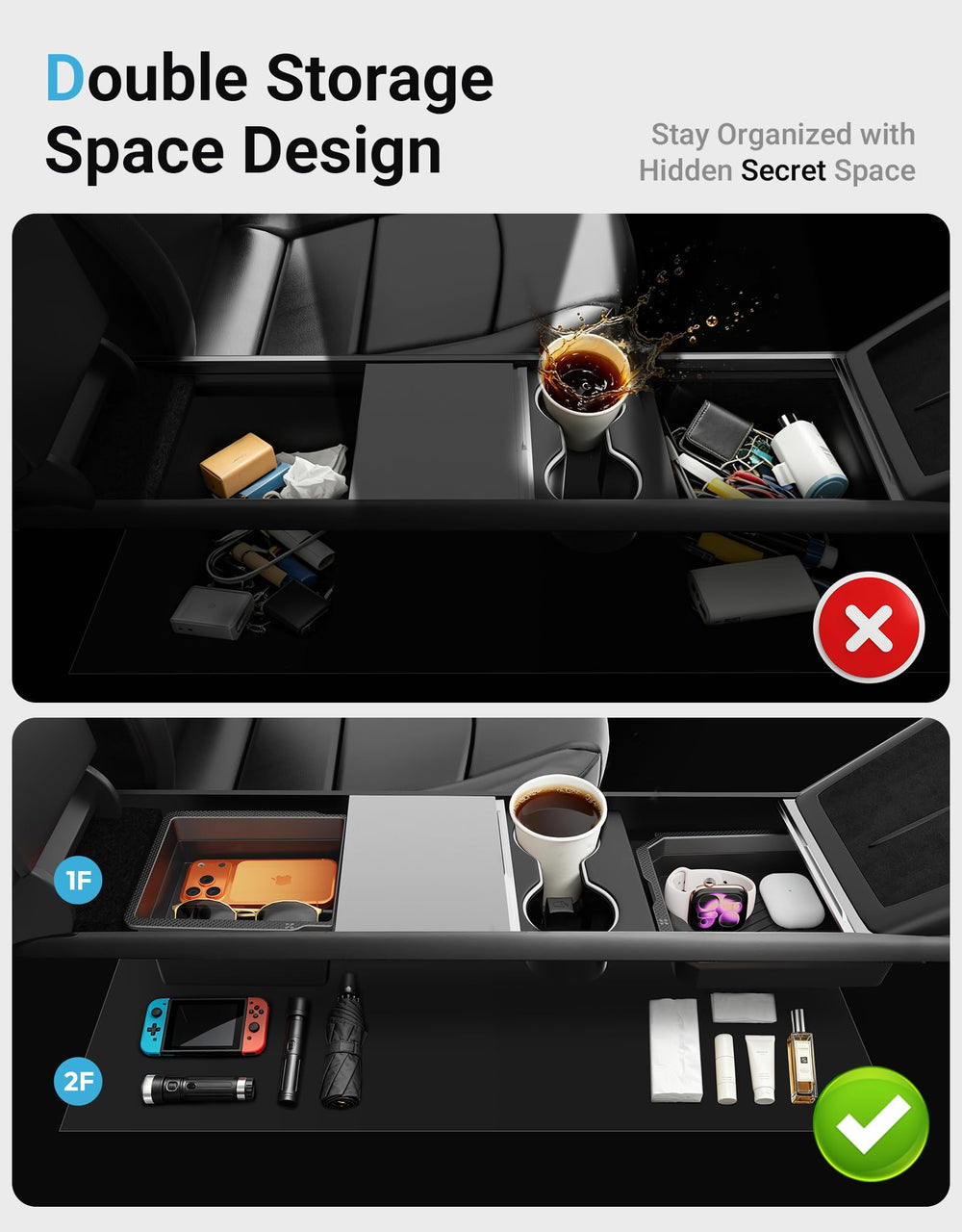 XINTUO lifestyle shot in car interior emphasizing tidy, quiet cabin