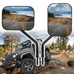 Xislet front view mirror mounted on Jeep hinge showing clear rear visibility