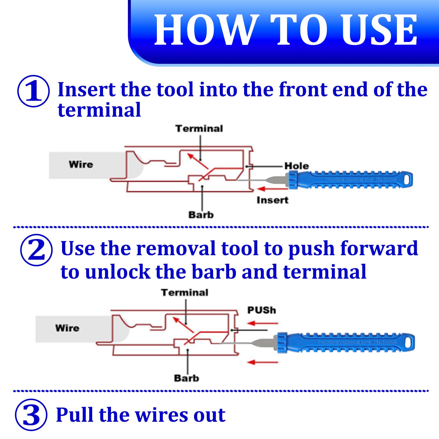 XLWJBES tool inserted into automotive connector demonstrating safe, non-destructive extraction