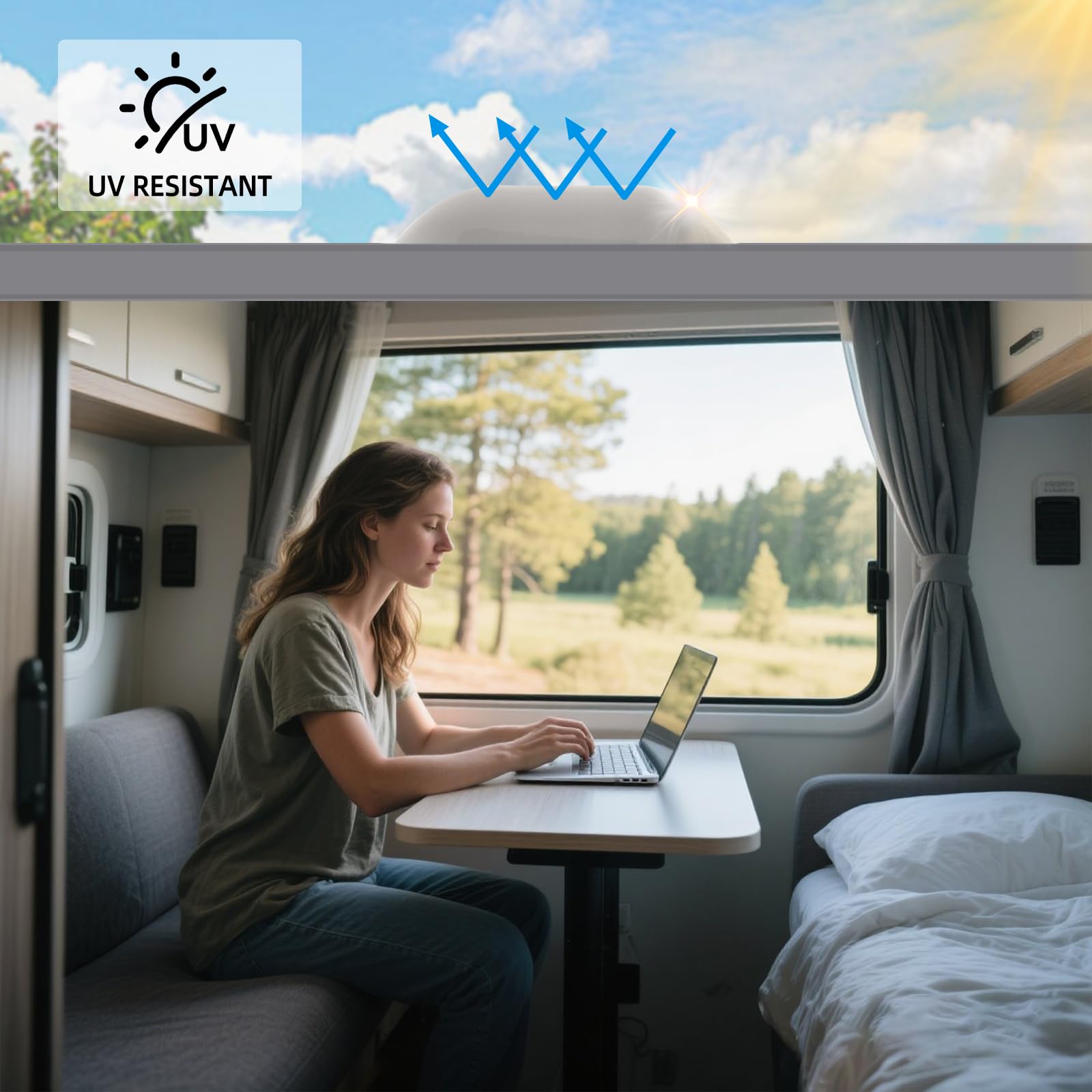 XMK skylight installed on RV roof illustrating easy replacement and improved exterior look