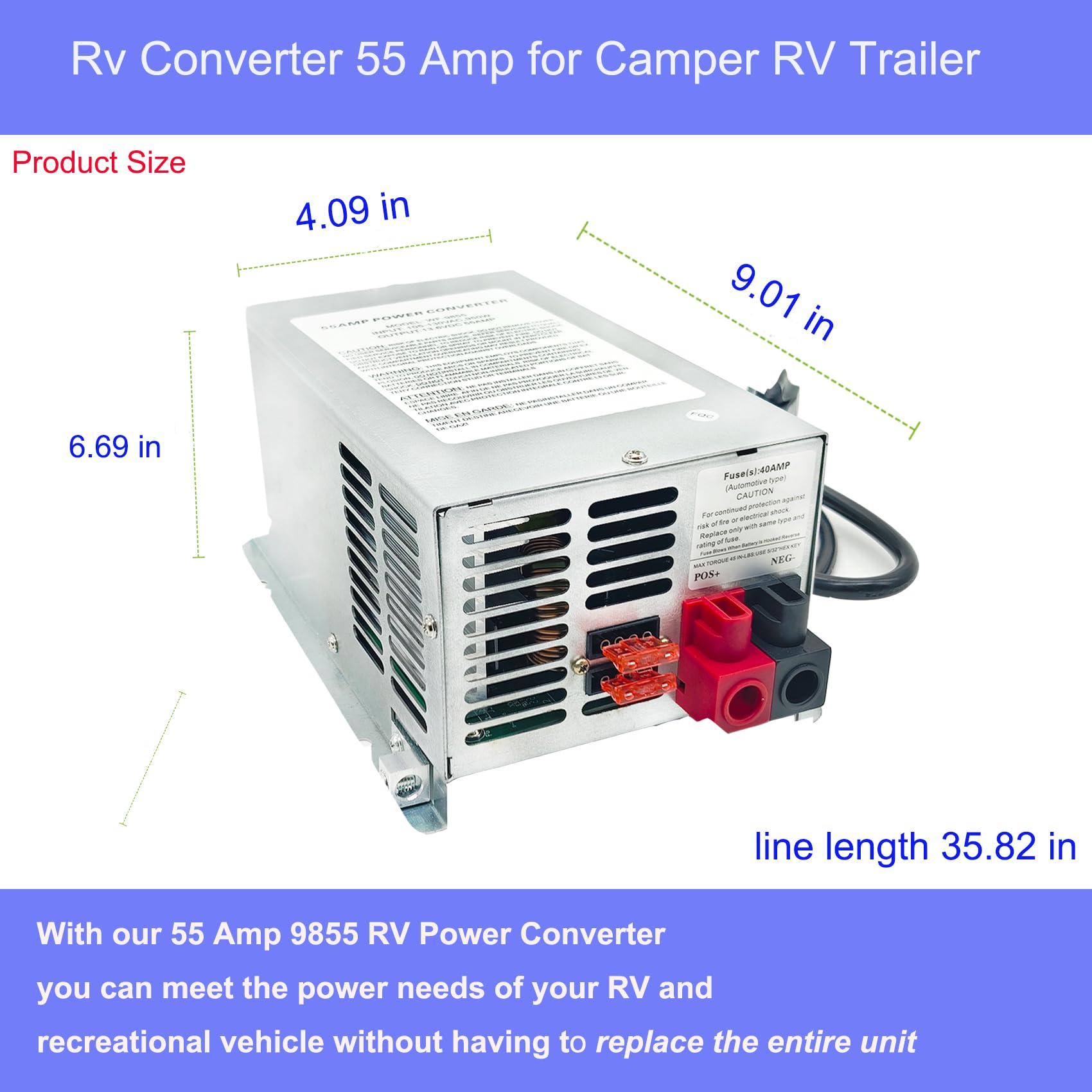 Xmnbl WF-9855 installed under RV refrigerator demonstrating space-saving benefit
