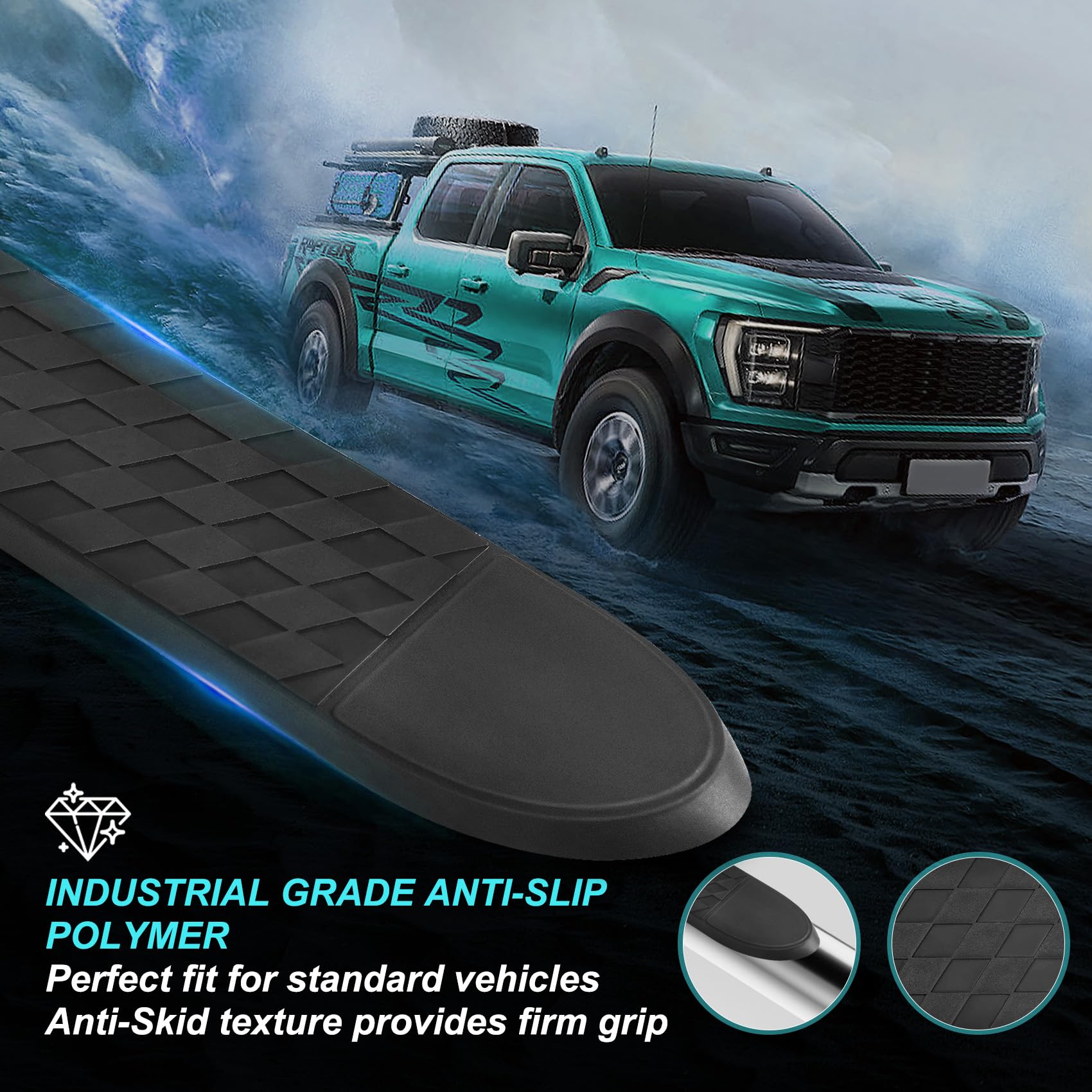XNGQUEY mounted pad on nerf bar showing secure fit and safety
