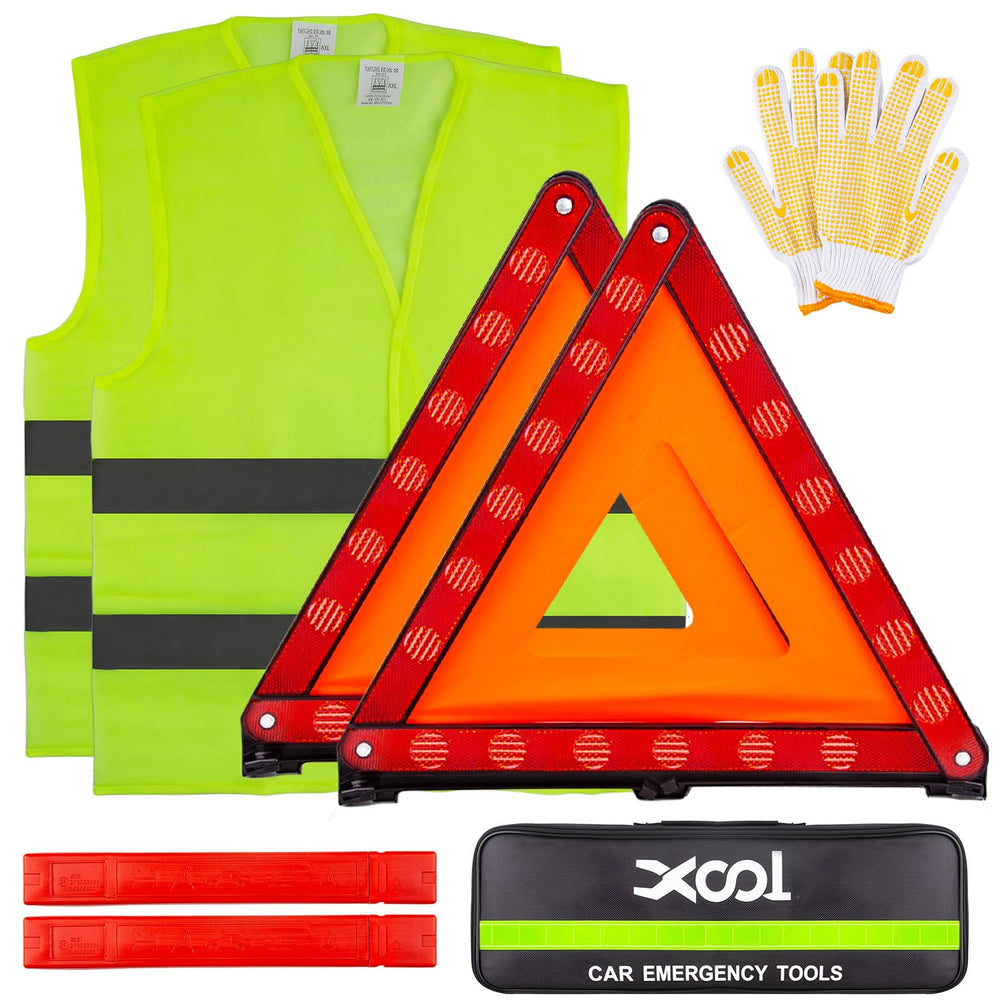 XOOL front packaging showing complete roadside kit and compact bag benefit