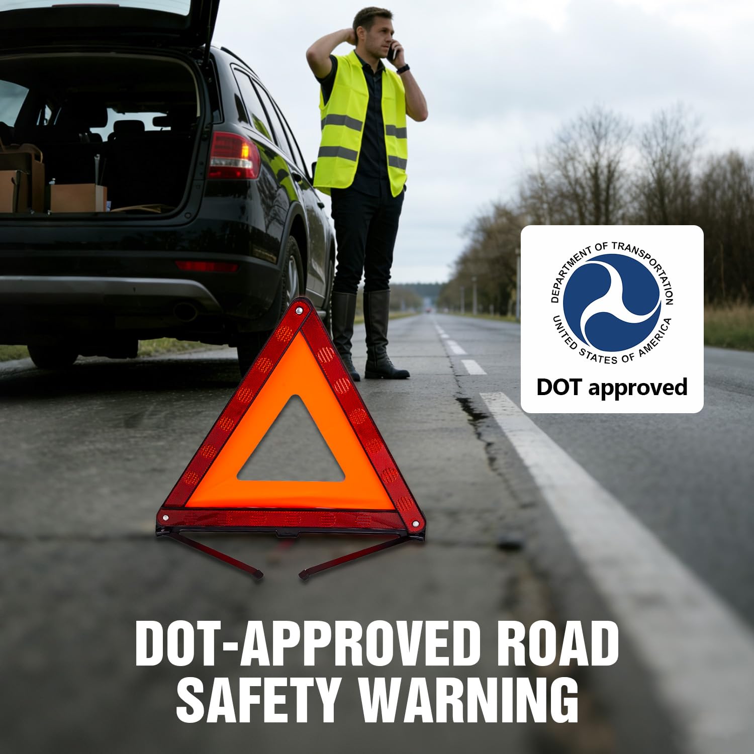 XOOL high-visibility vest worn by model for improved driver detection