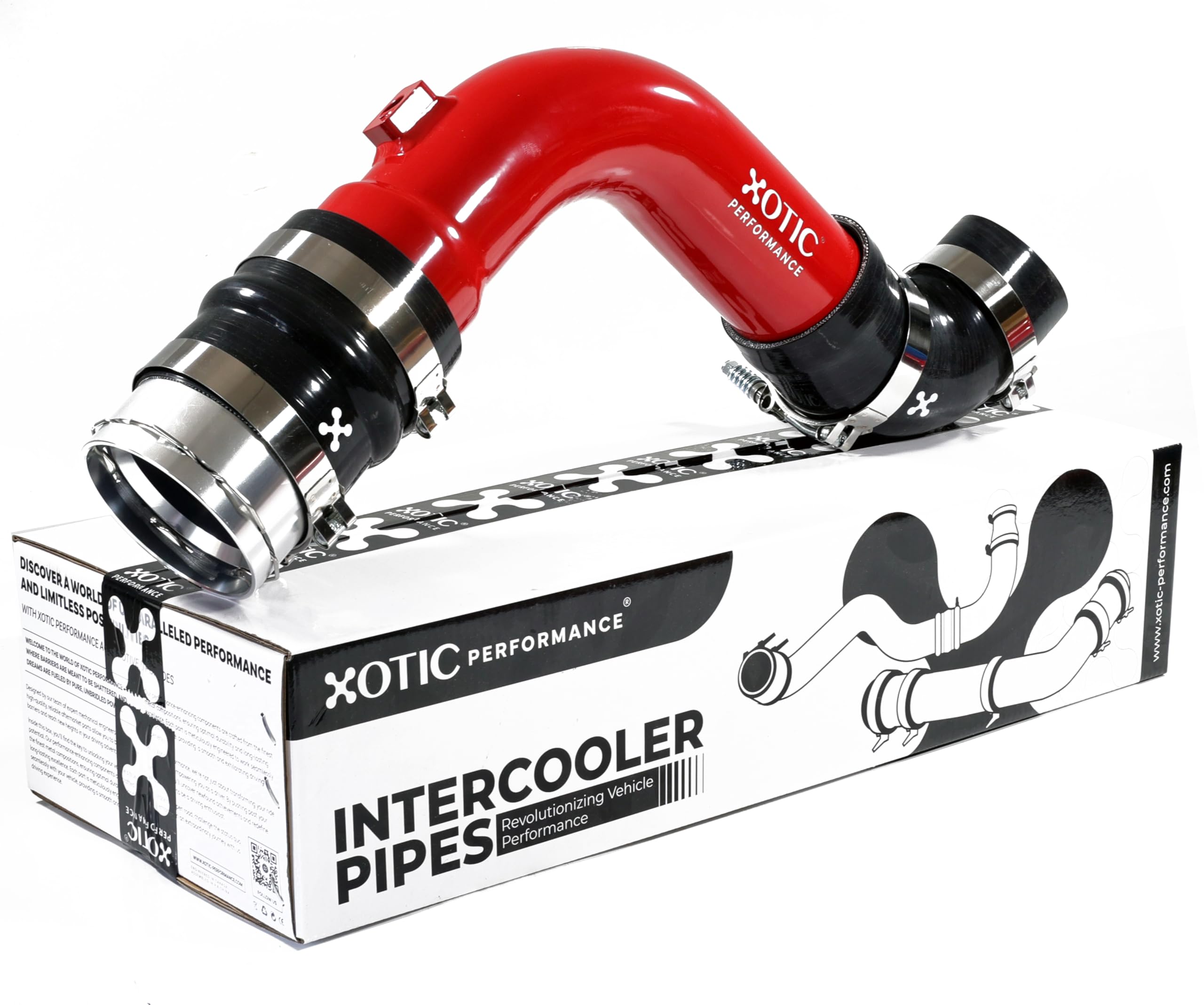 Xotic Performance front view of charge pipe showing durable aluminum construction and improved reliability