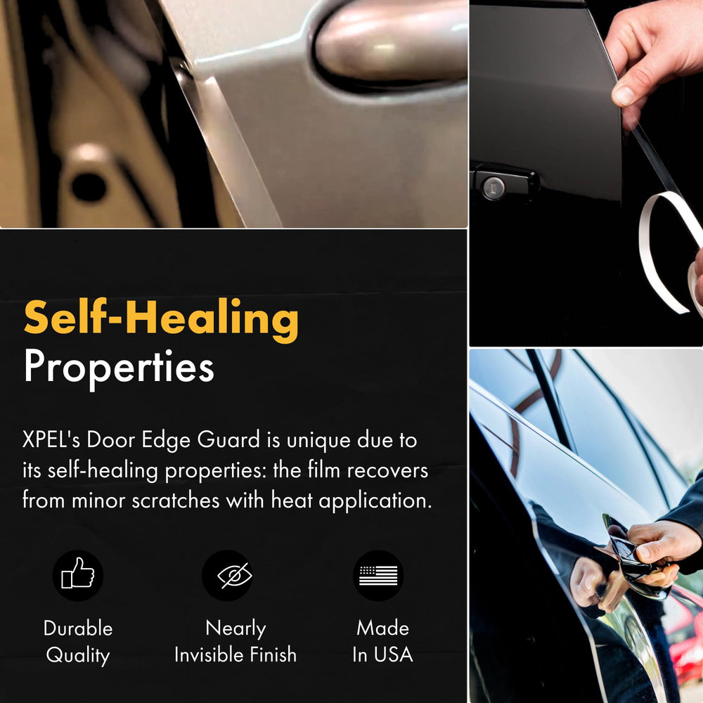 XPEL smoothing film onto door edge with thumb showing simple installation