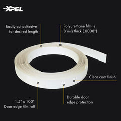 XPEL cutting film length on workbench demonstrating easy DIY preparation