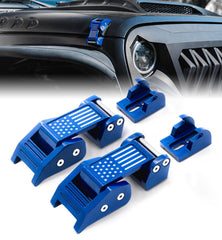 Xprite front view of blue U.S. flag hood latches shows bold styling and easy upgrade