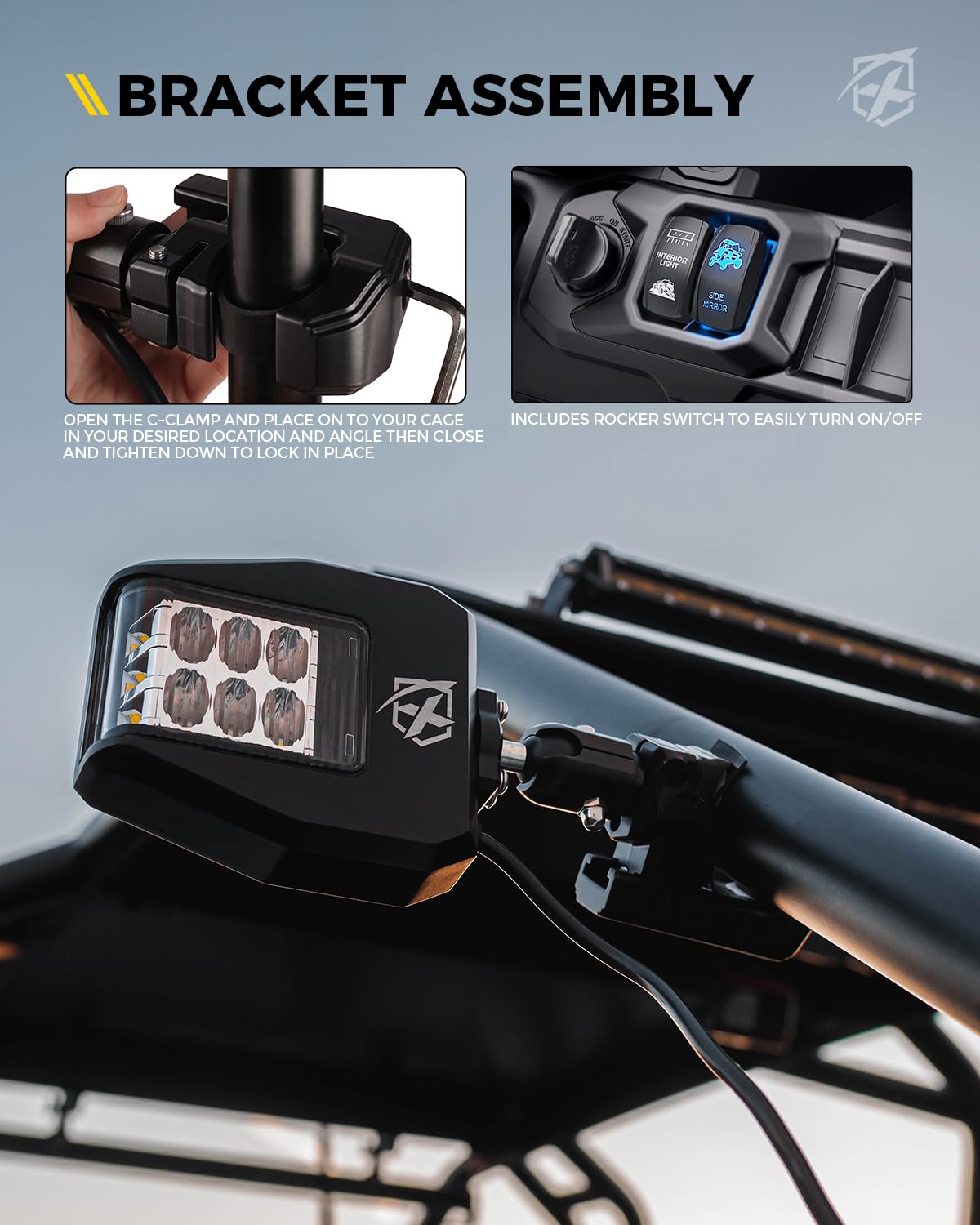 Xprite wiring harness and rocker switch displayed for easy LED hookup and control