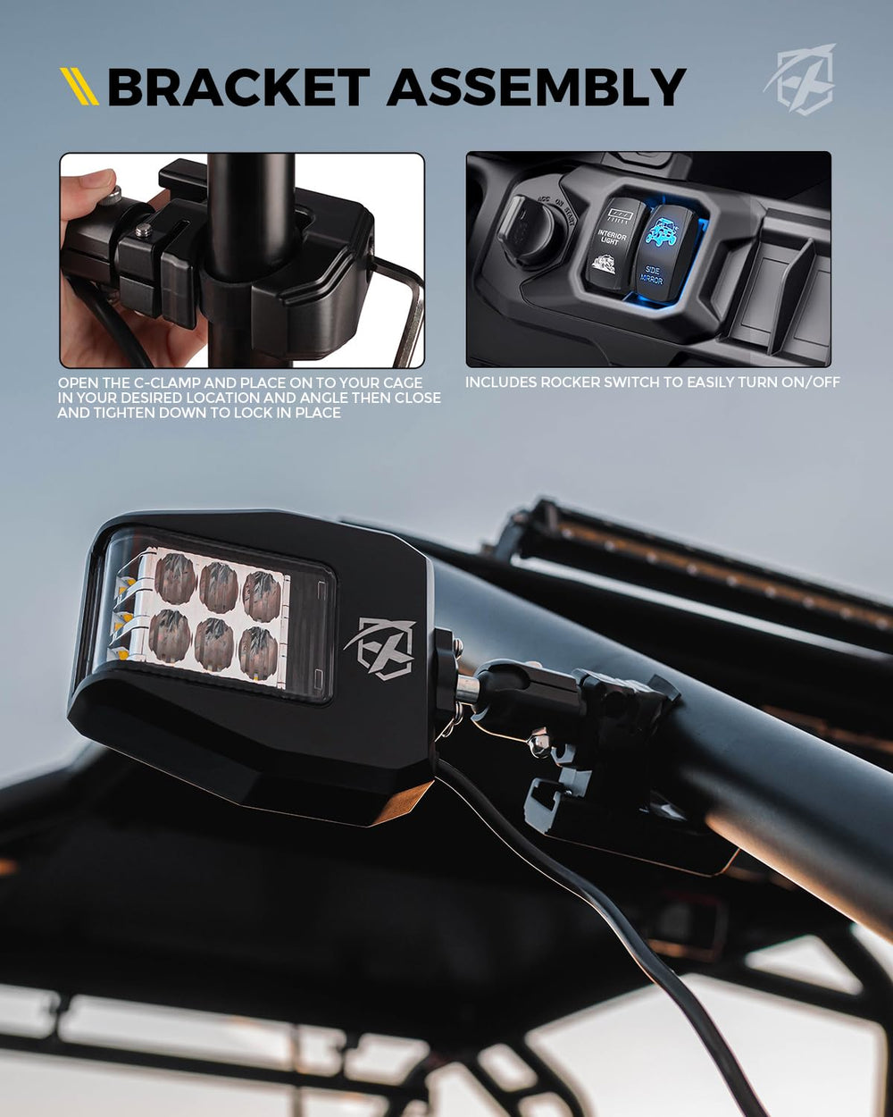 Xprite wiring harness and rocker switch displayed for easy LED hookup and control