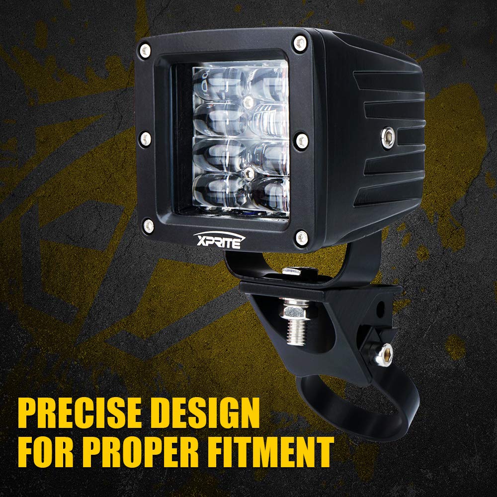 Xprite bracket mounted on UTV rollbar showing stable off-road lighting benefit