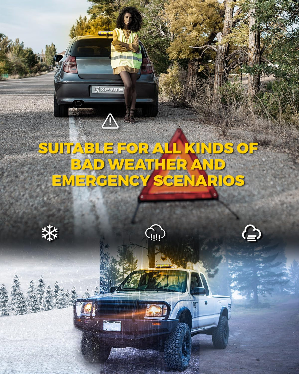 Xprite clear polycarbonate lens close-up showing weather-resistant durability benefit