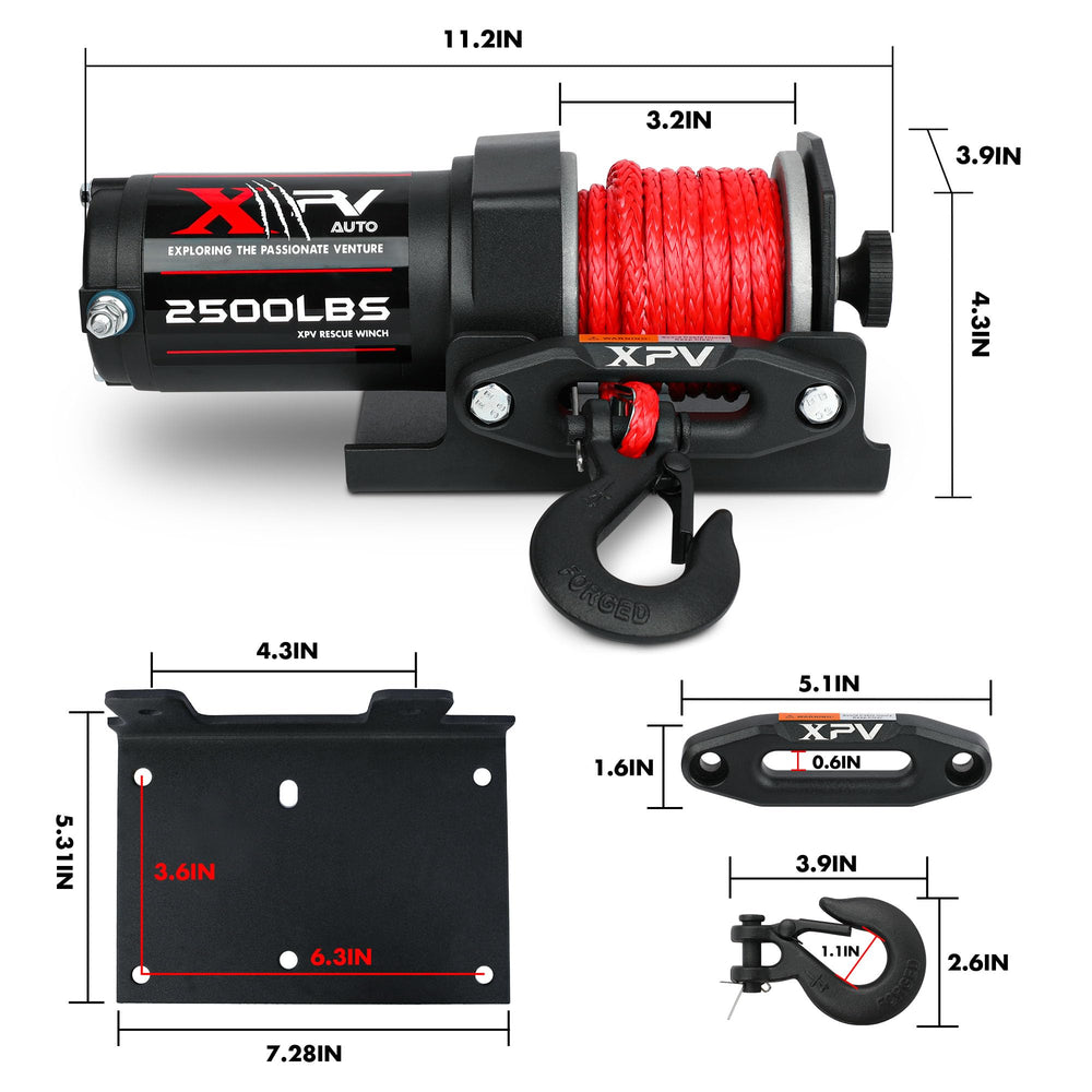 XPV AUTO winch next to ruler showing compact size for easy mounting benefit
