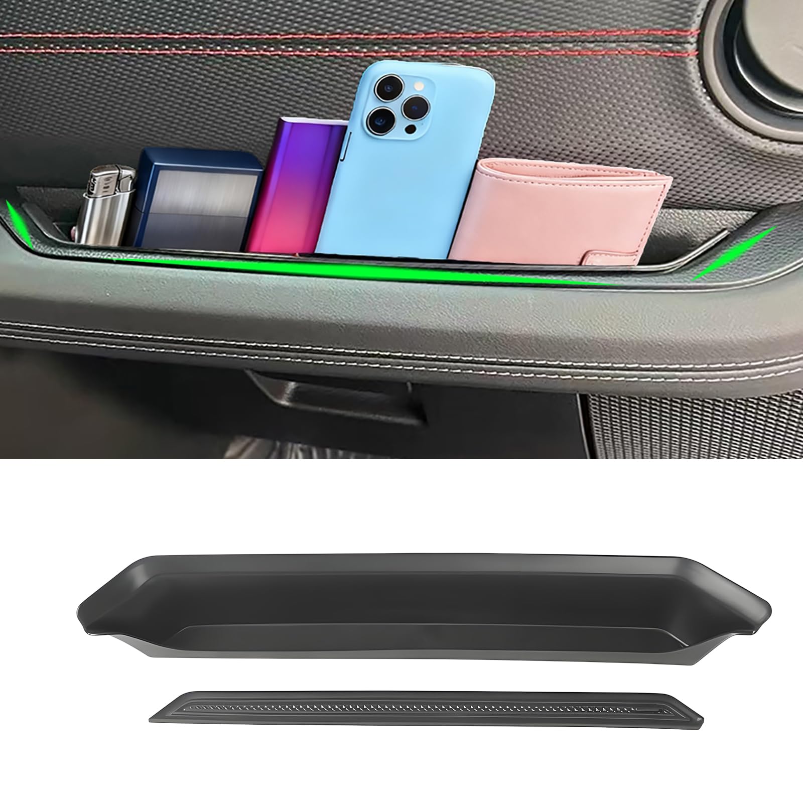 XQTMYHAL front view of grab bar tray showing clean profile and storage benefit