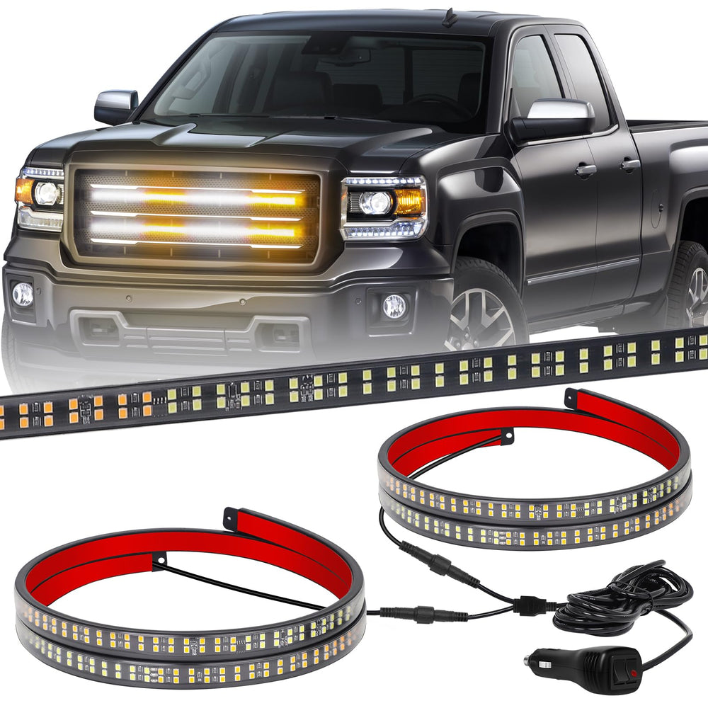 XRIDONSEN front view of 24-inch strobe strips showing dual-color warning lights and clear housing for high visibility
