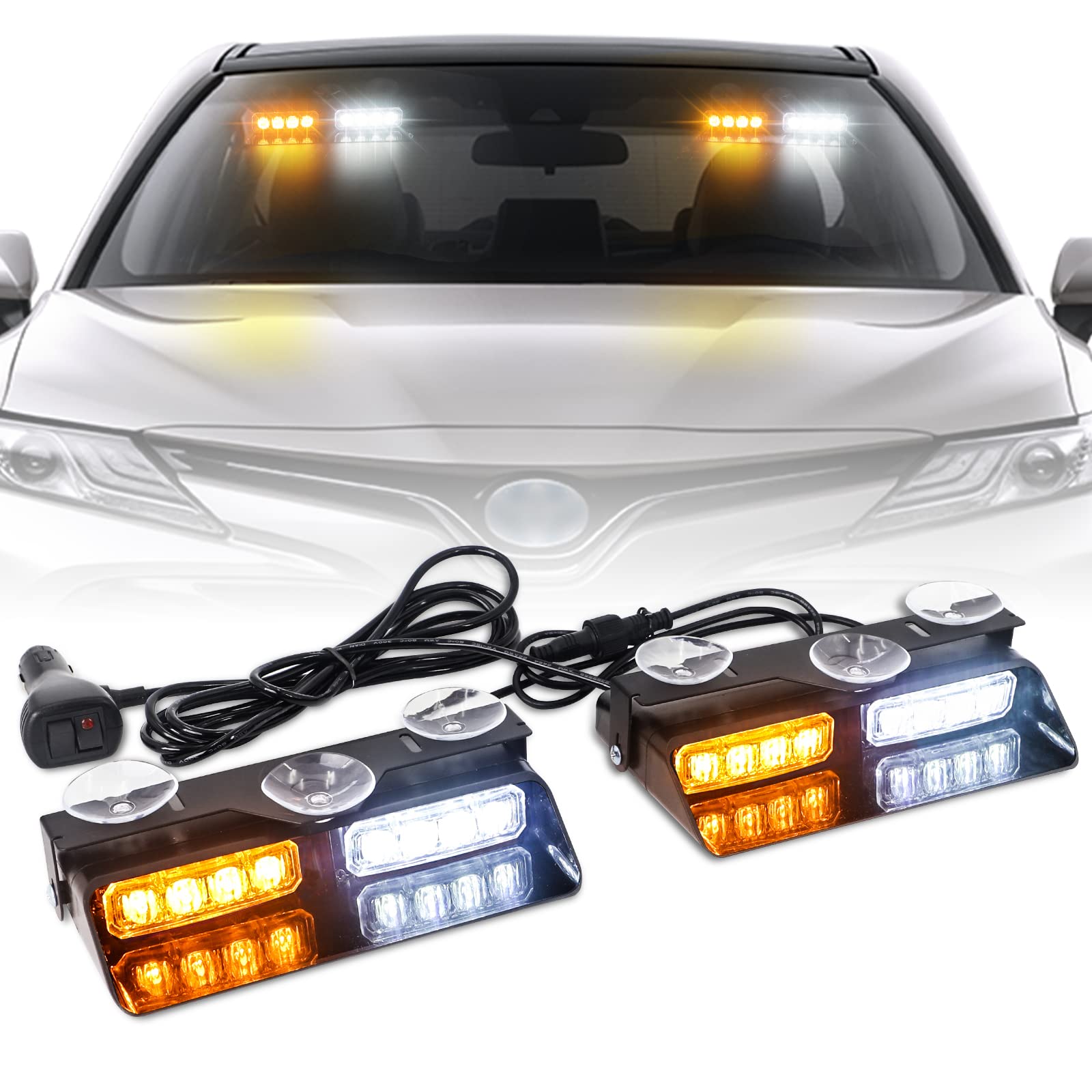 XRIDONSEN front view amber and white strobe bar showing bright LEDs for safer visibility