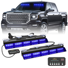 XRIDONSEN front view of two 17-inch dash strobe lights showing bright LEDs and compact profile for visibility