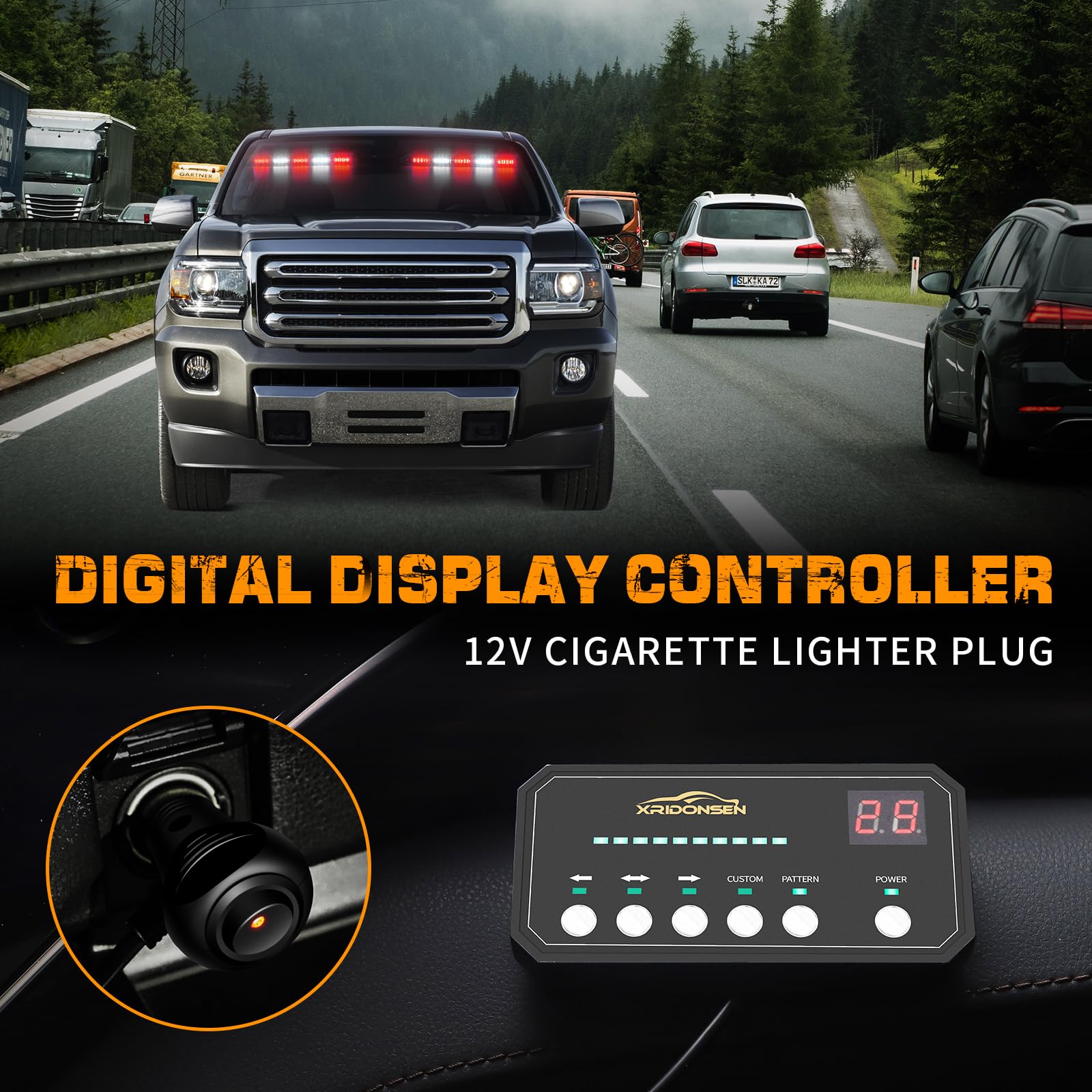 XRIDONSEN installed on windshield enhancing vehicle visibility on road