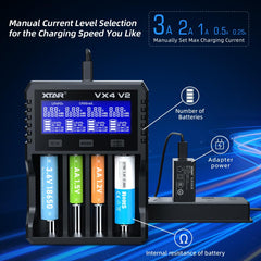 XTAR with AA and AAA inserted demonstrating multi-size charging versatility