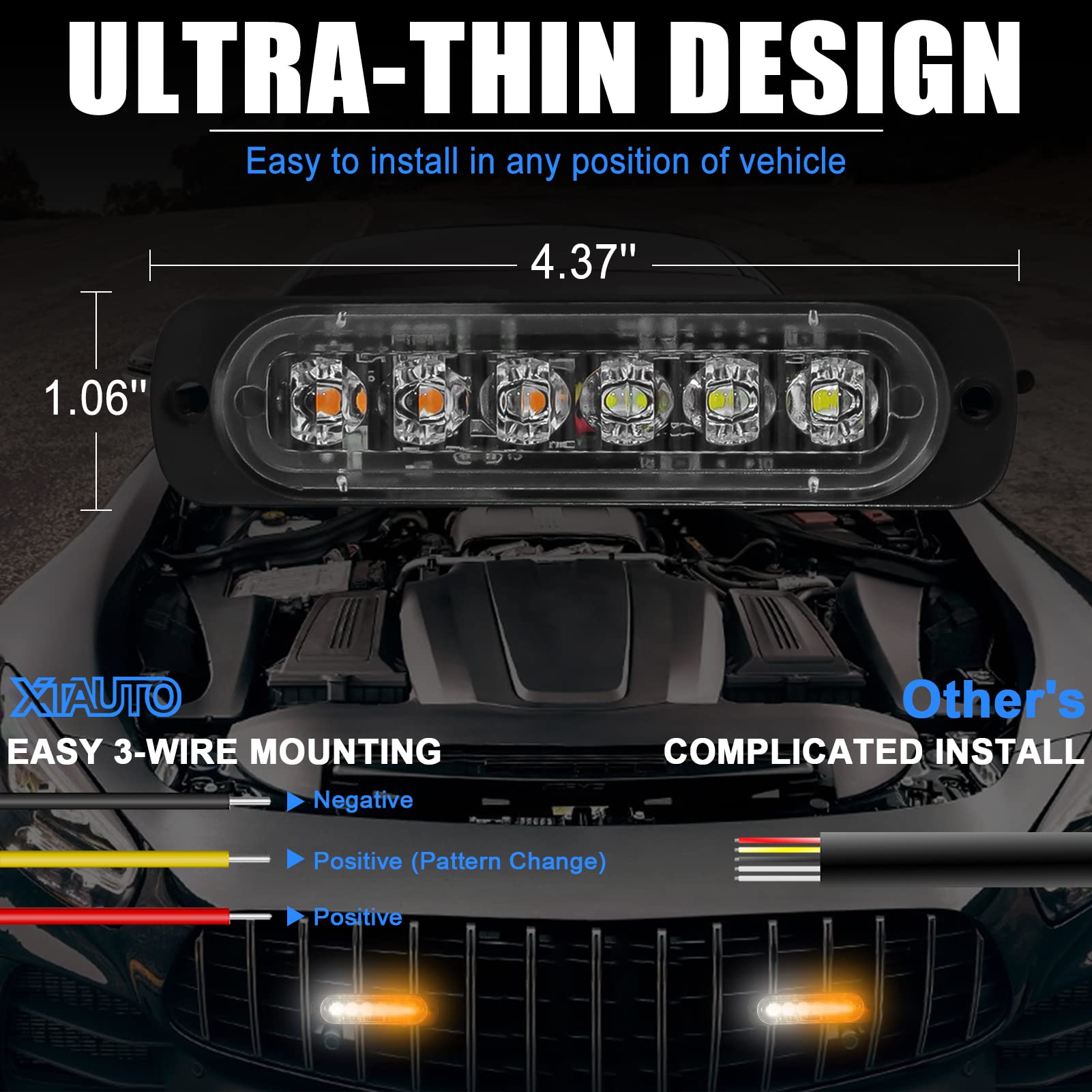 XTAUTO strobe mounted in vehicle grille demonstrating effective warning visibility