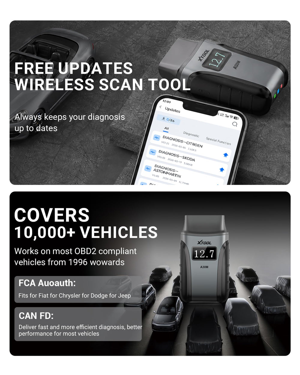 XTOOL A30M size scale with hand, pocketable scanner offering workshop capability