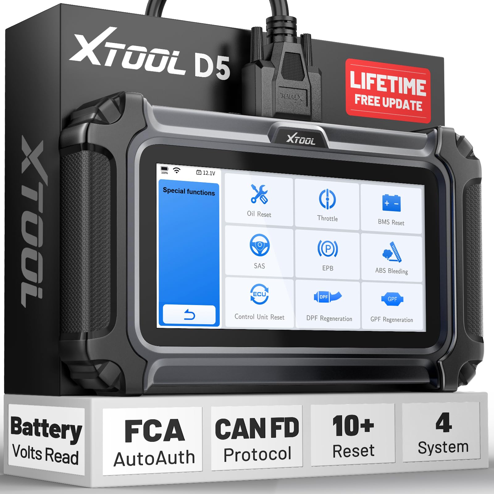 XTOOL D5 front view showing screen and durable housing for easy diagnostics
