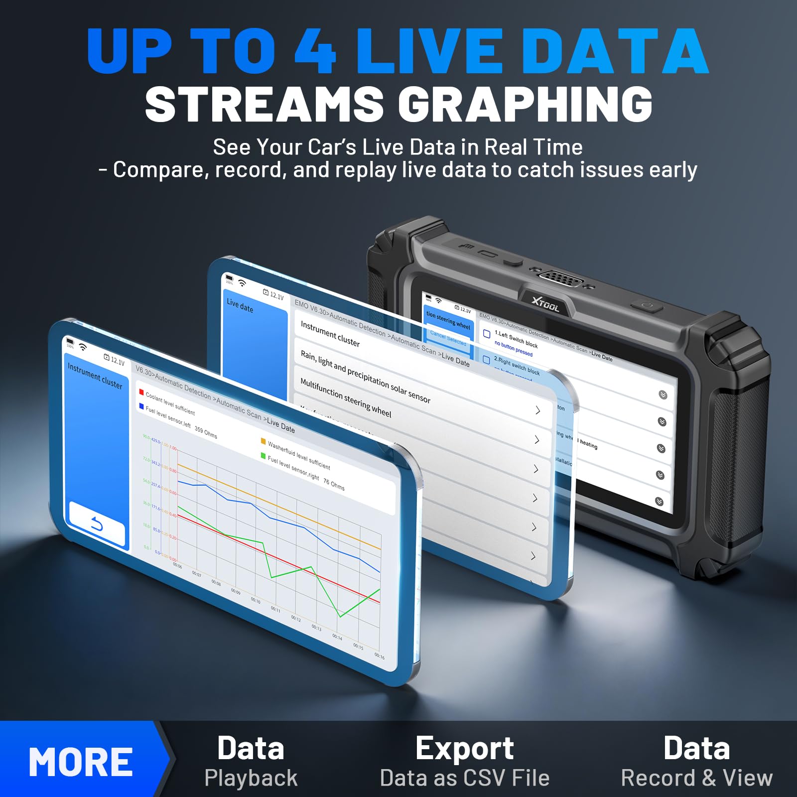 XTOOL D5 live data graphs displaying multiple sensors for quick comparison