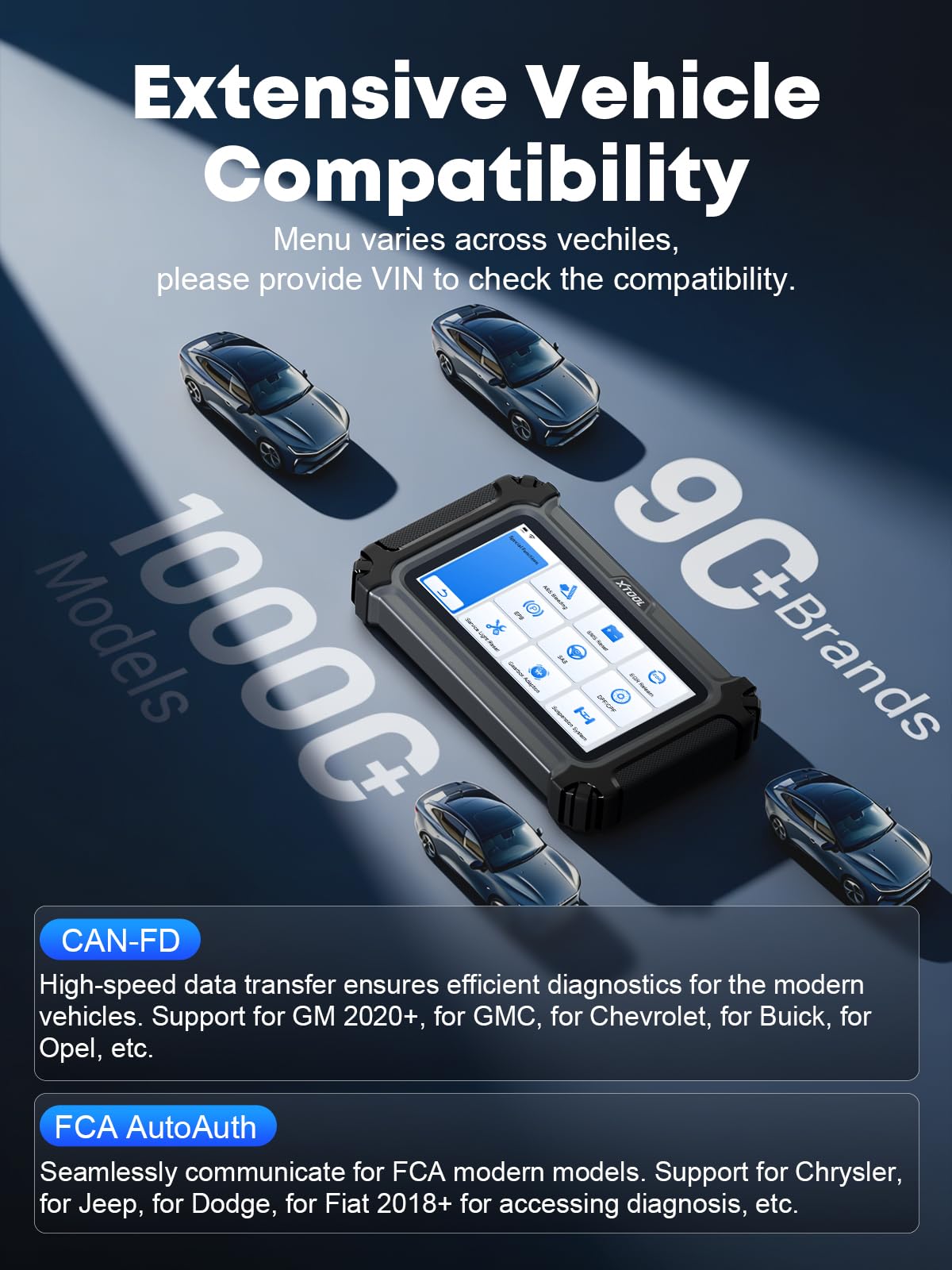 XTOOL D6 with cables and adapter set for broad vehicle compatibility
