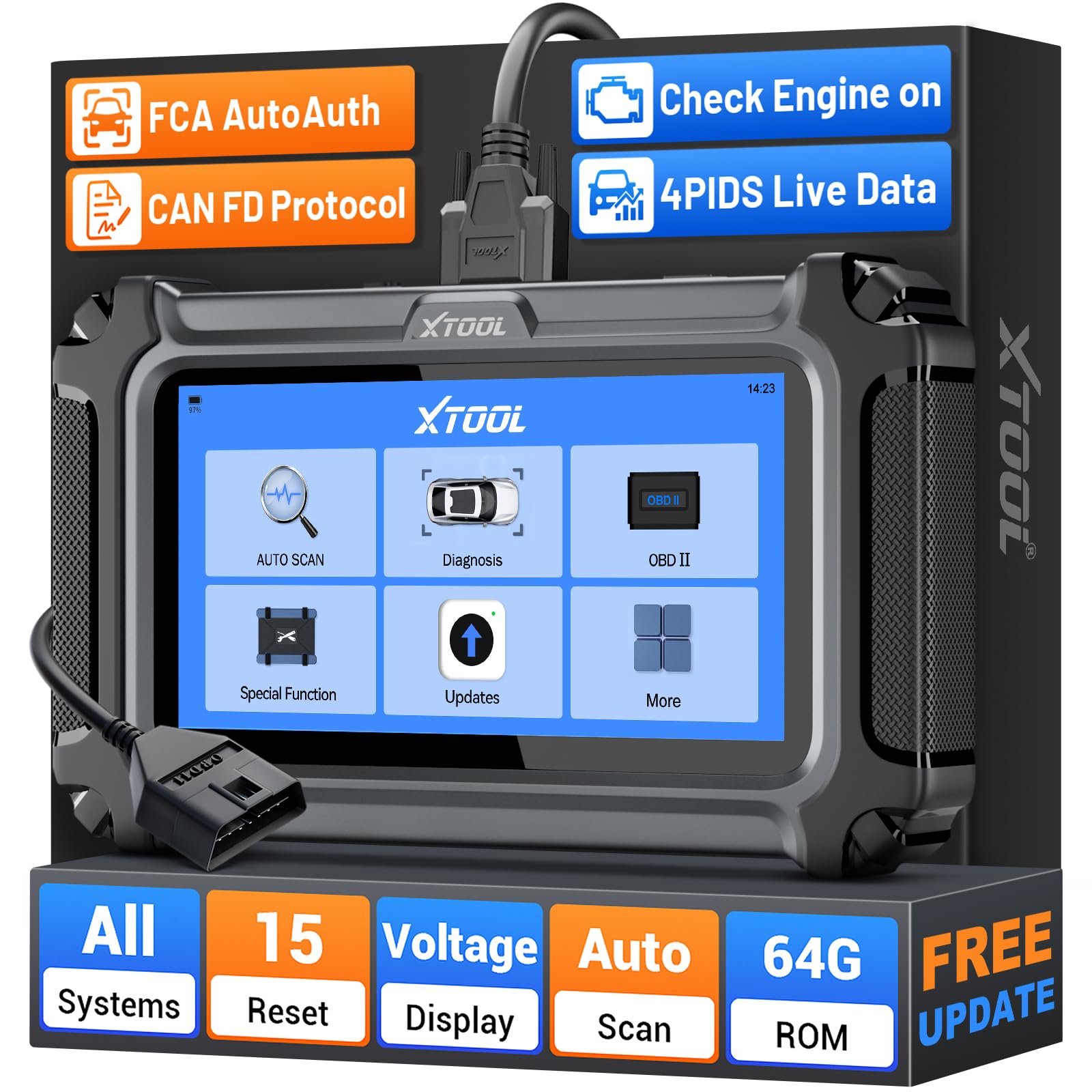 XTOOL D6 front view showing screen and rugged design for durable diagnostics