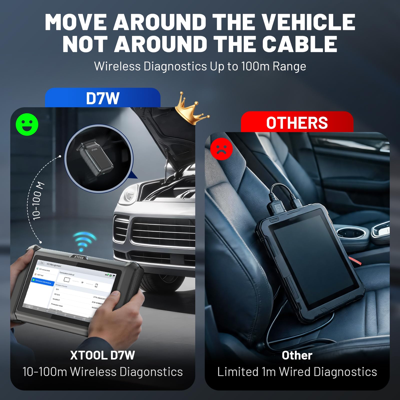 XTOOL D7W performing an active test in the engine bay to pinpoint faults