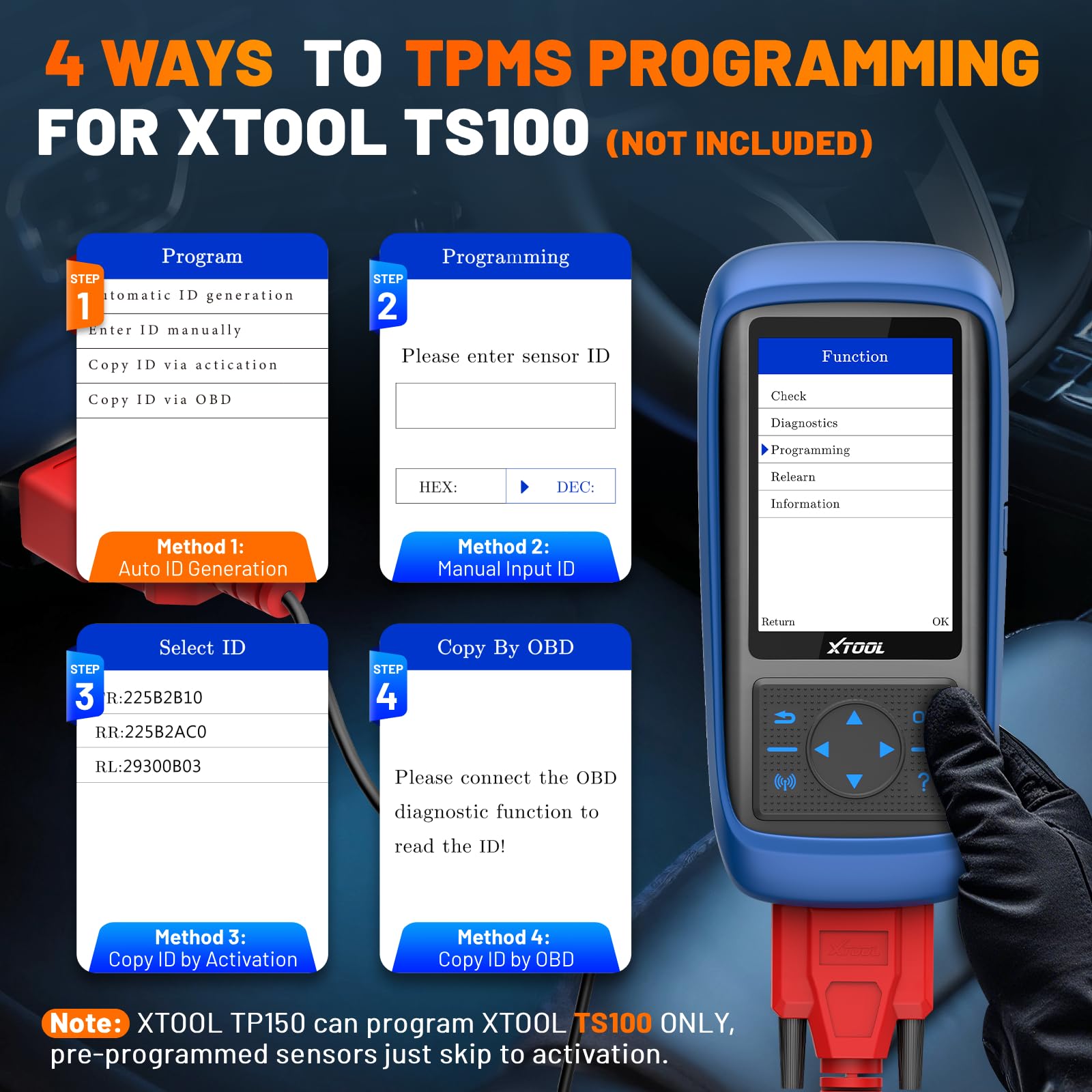XTOOL TP150 antenna and connector detail for accurate sensor activation benefit