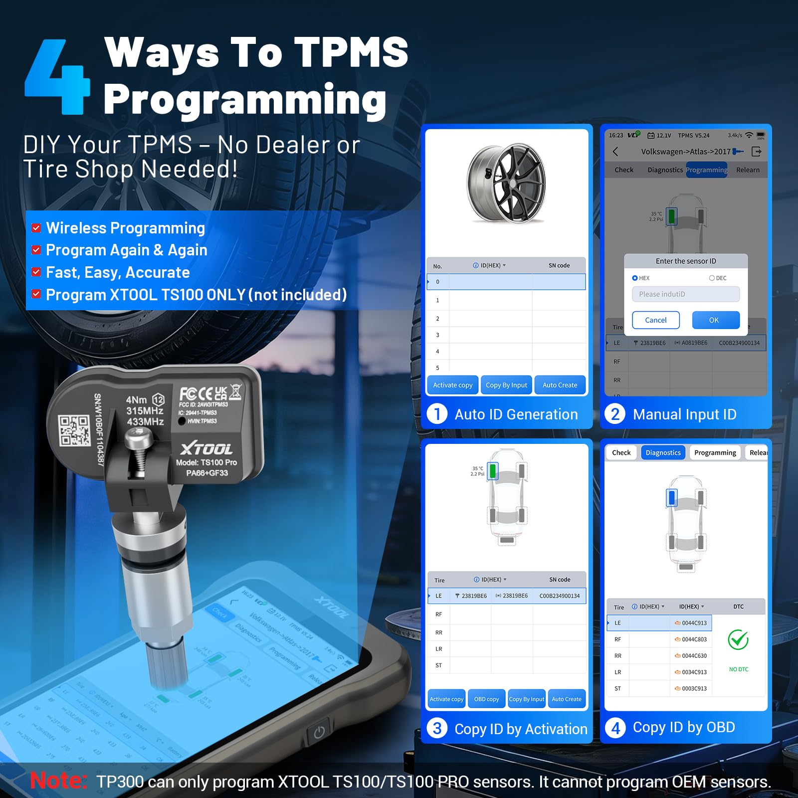 XTOOL TP300 touchscreen close-up showing intuitive menus for faster service