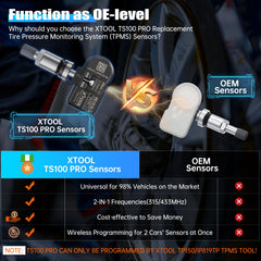 Detail of XTOOL TS100 PRO metal valve emphasizing durable sealing benefit
