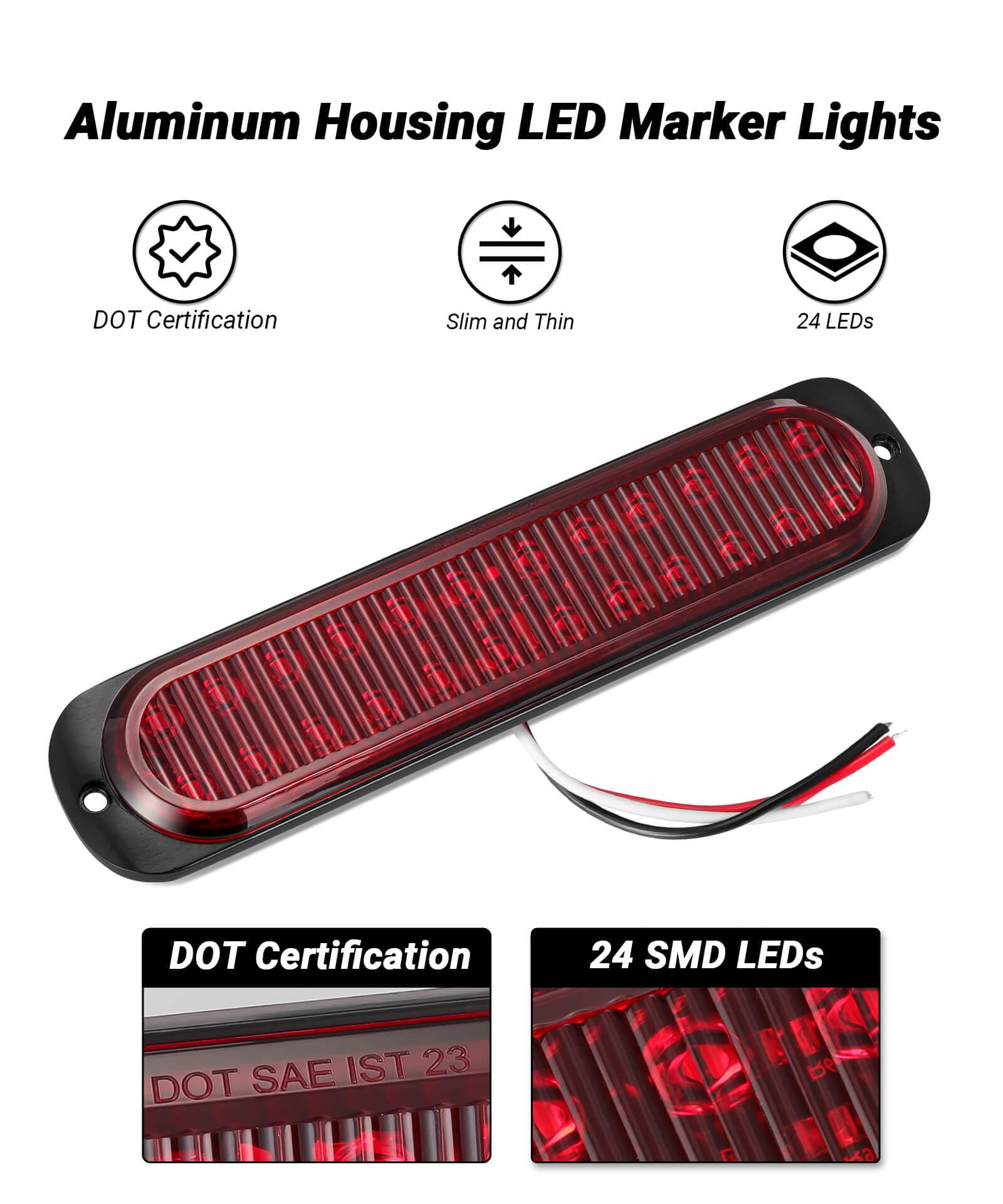 XtraGlow close-up of red polycarbonate lens and 24 LEDs for consistent brightness
