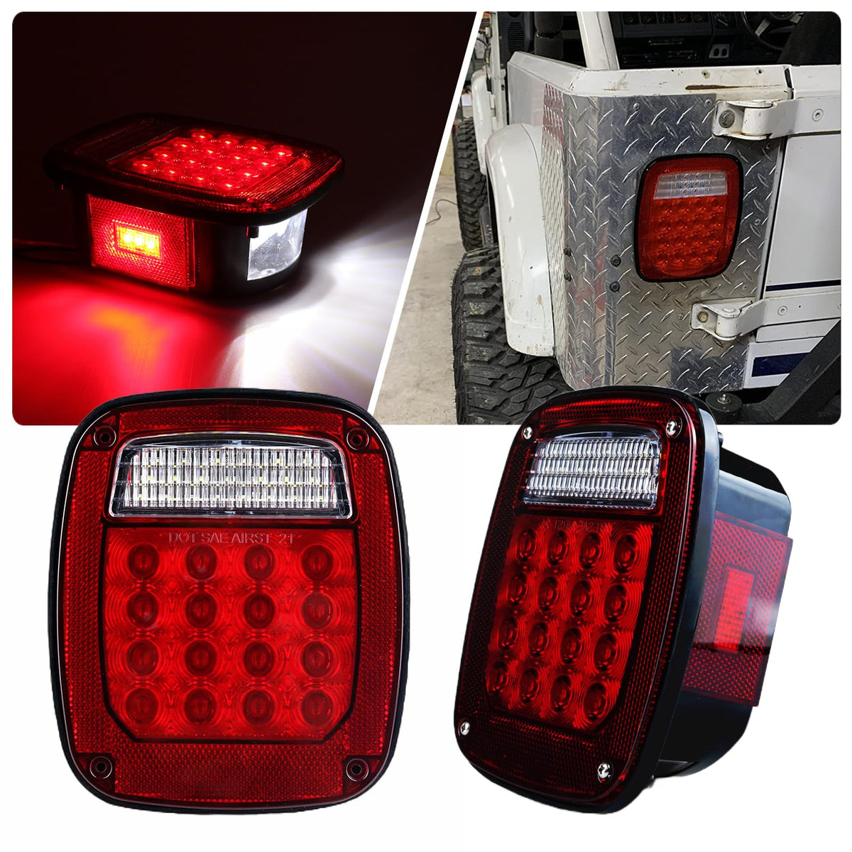 XtraGlow front assembly view showing red square rear combination tail lamp, improves visibility