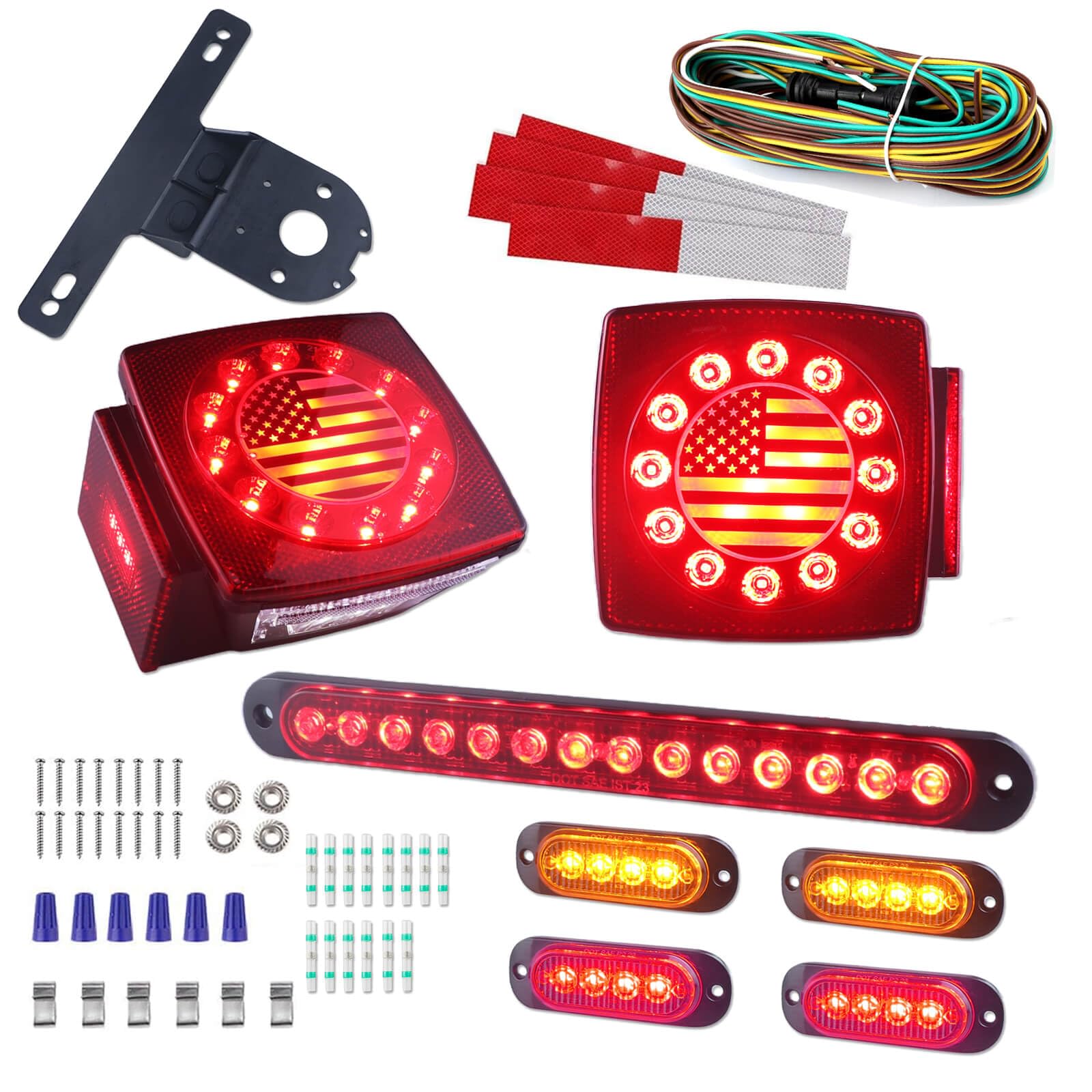 XtraGlow square tail light front view showing American flag design and enhanced visibility