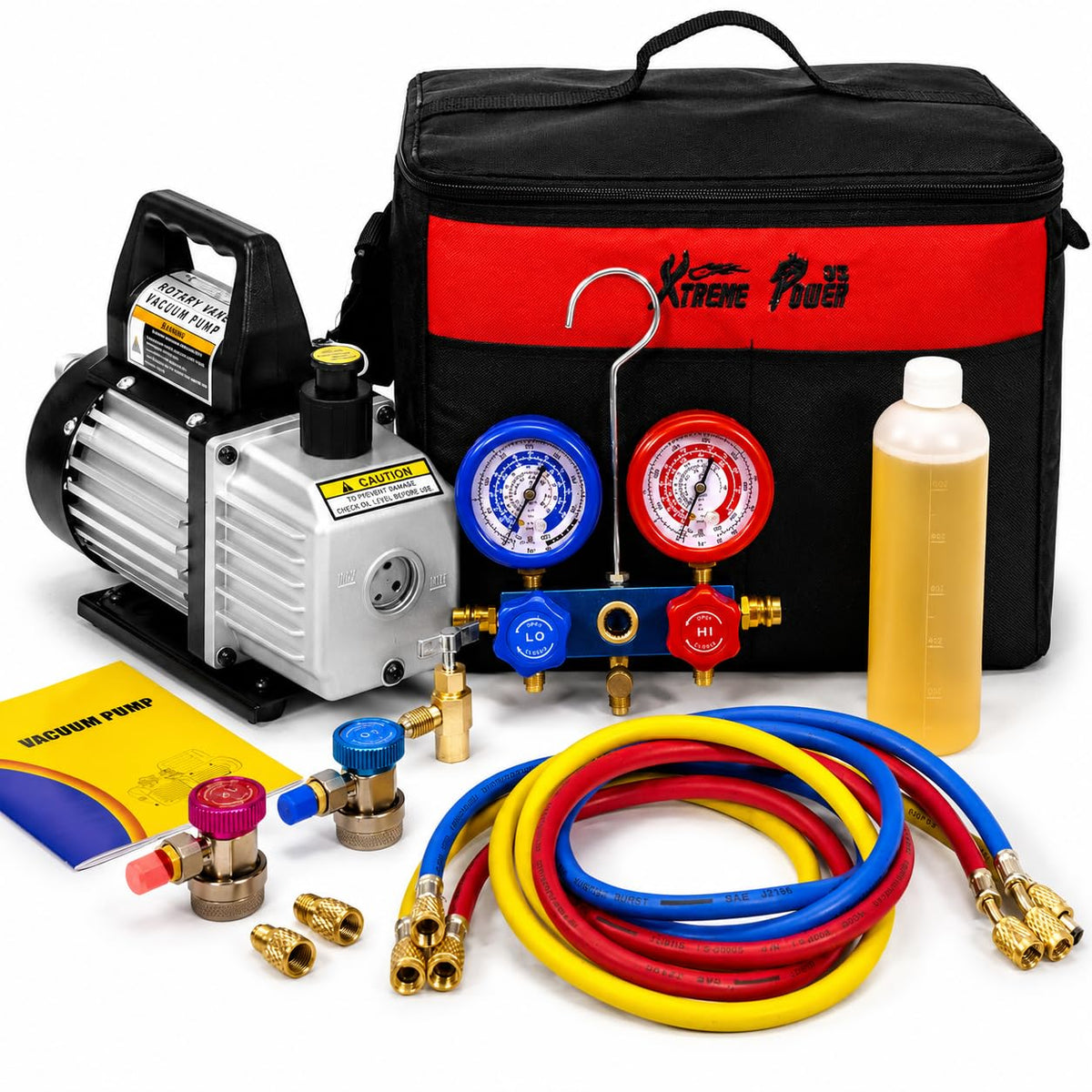 XtremepowerUS vacuum pump front view showing compact durable housing and portability benefit