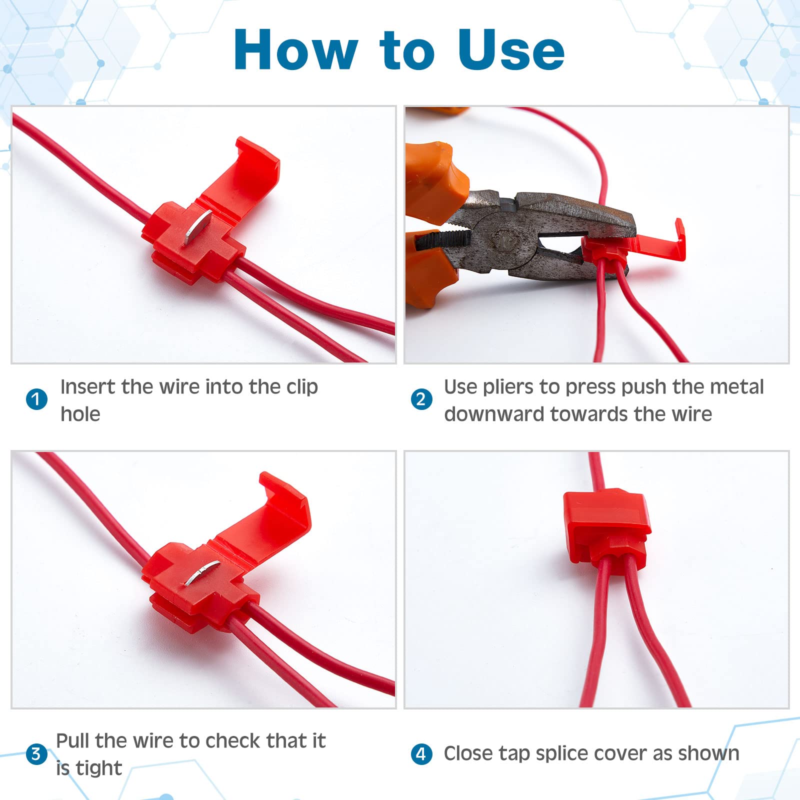 Xuhal T-tap connector detail for quick non-destructive wiring and reliable connections