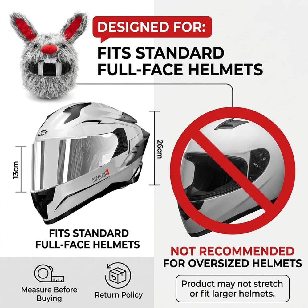 XUJIQI scale comparison next to a full-face helmet showing coverage and fit