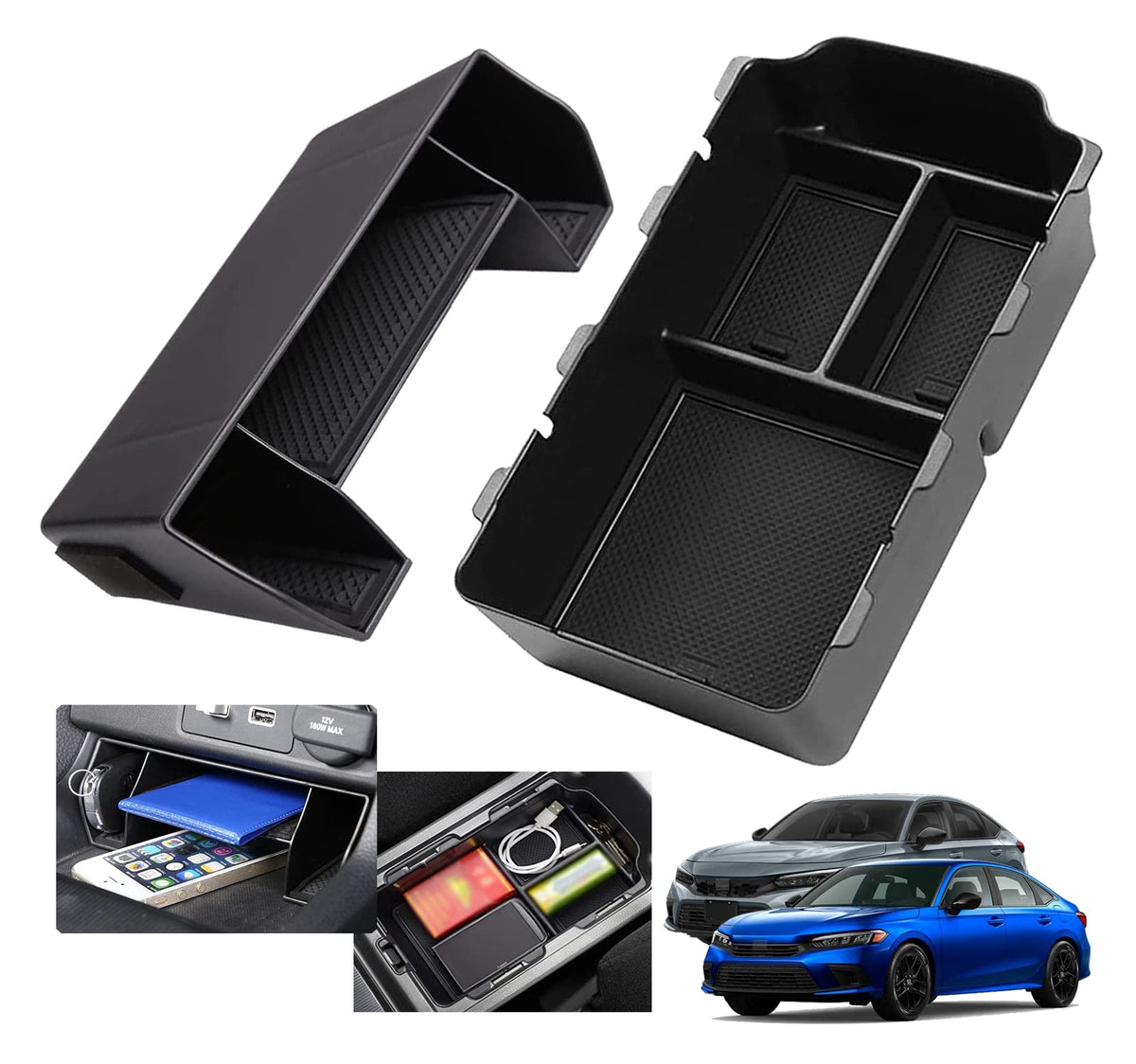XXCIWP front view of center console tray showing neat organization and quick access