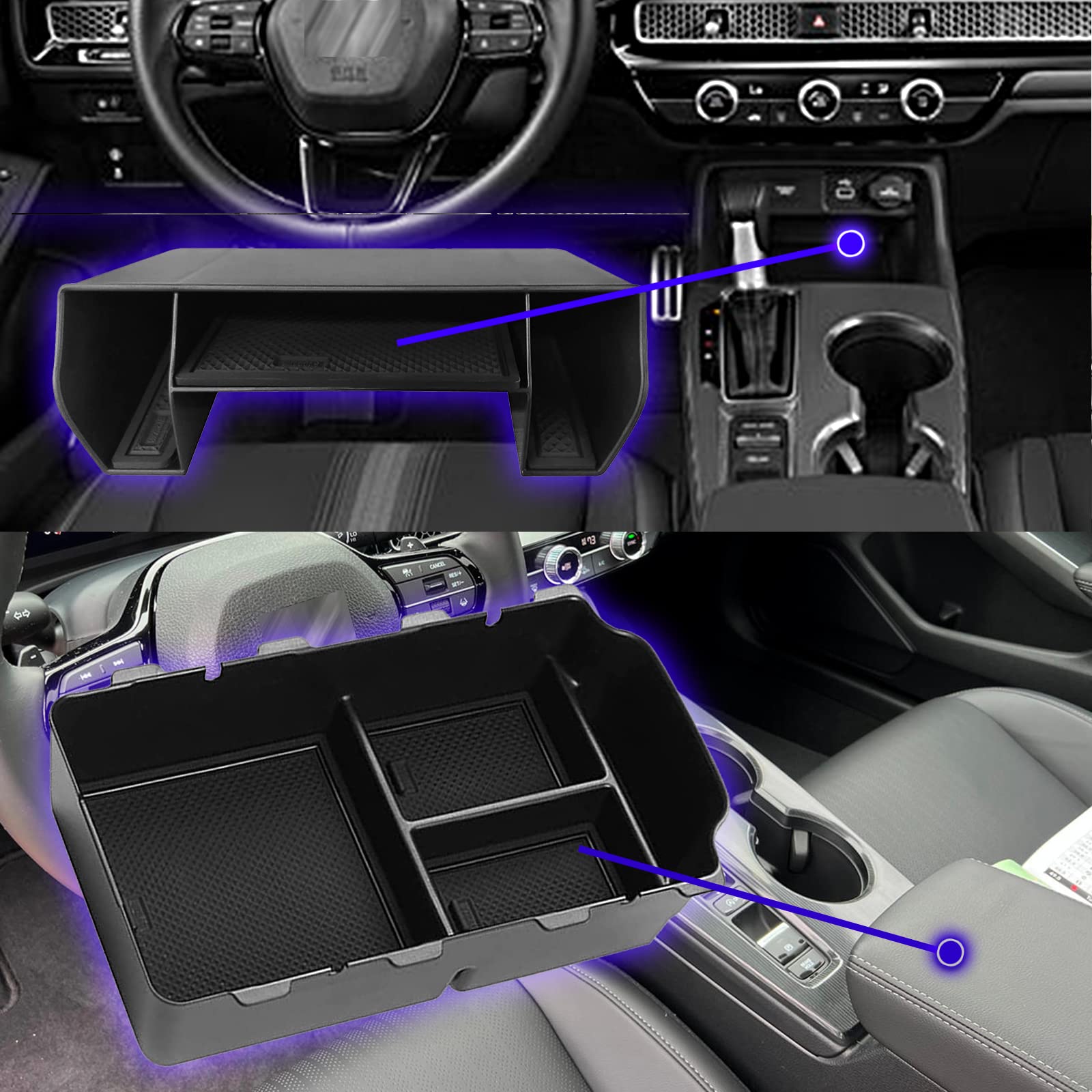 XXCIWP tray installed in Civic console keeping items secure and minimizing rattle