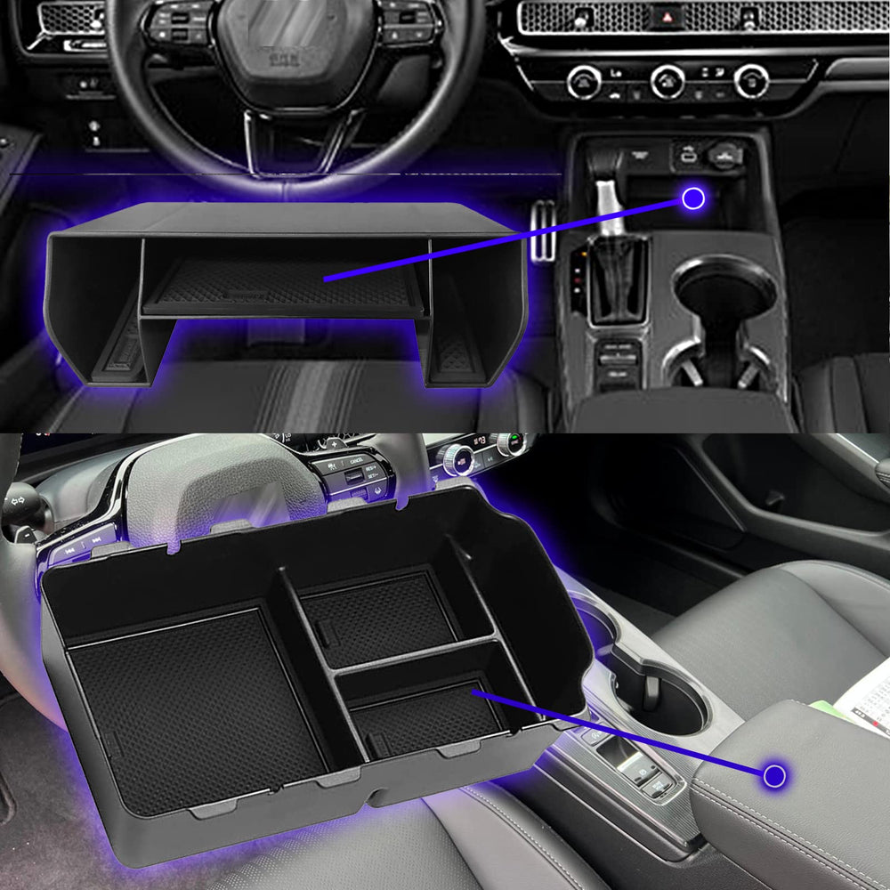 XXCIWP tray installed in Civic console keeping items secure and minimizing rattle