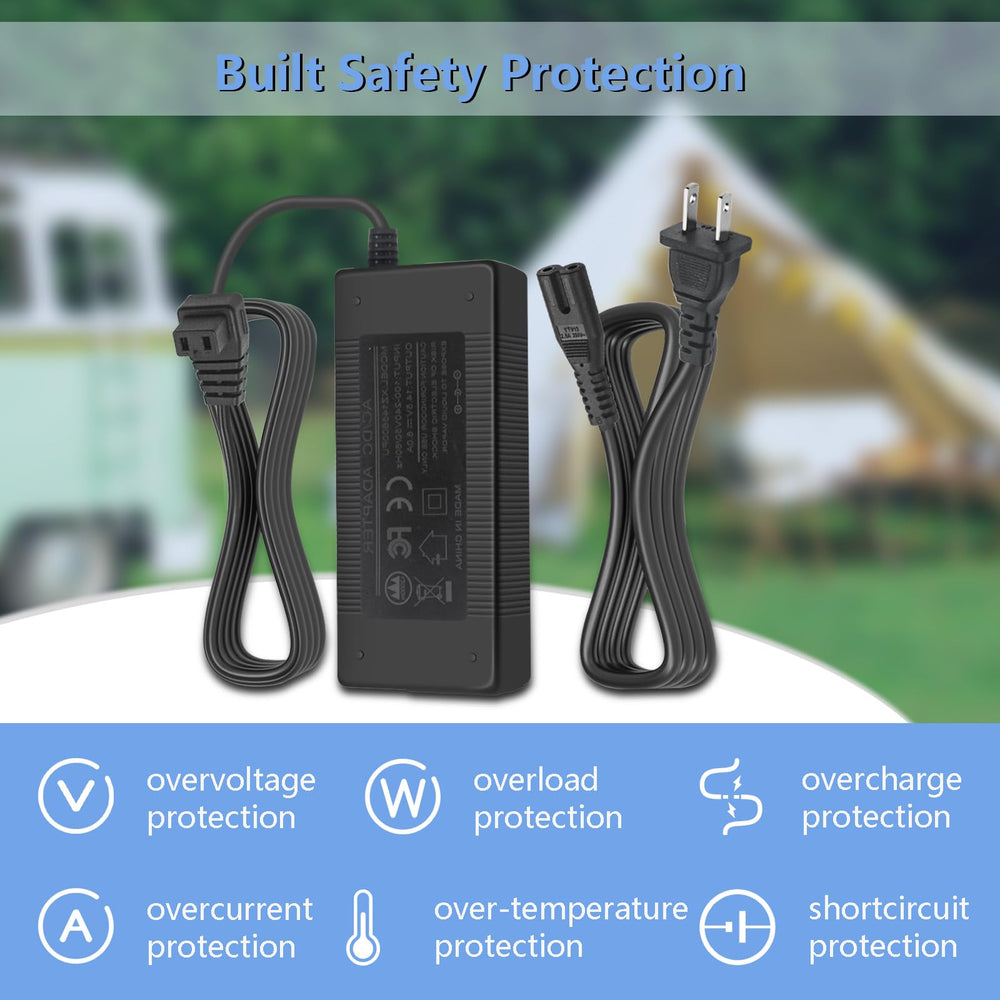 XZGm adapter safety label closeup showing protection icons and peace of mind