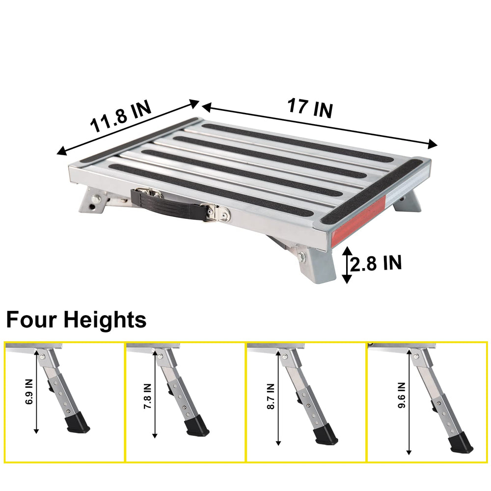 Yagud adjustable leg mechanism demonstrating four height settings for versatility