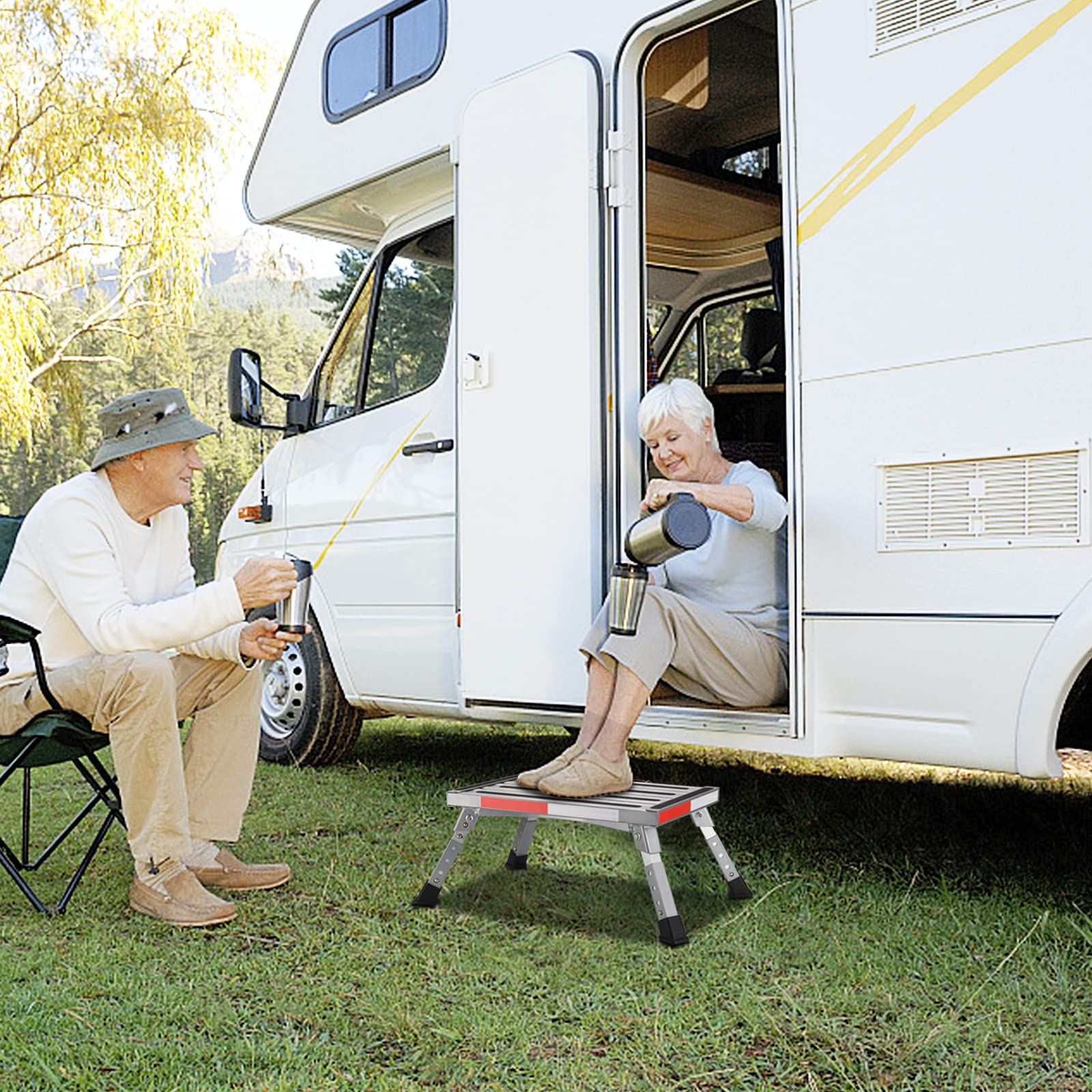 Yagud in-use at an RV door illustrating safer entry and nighttime visibility