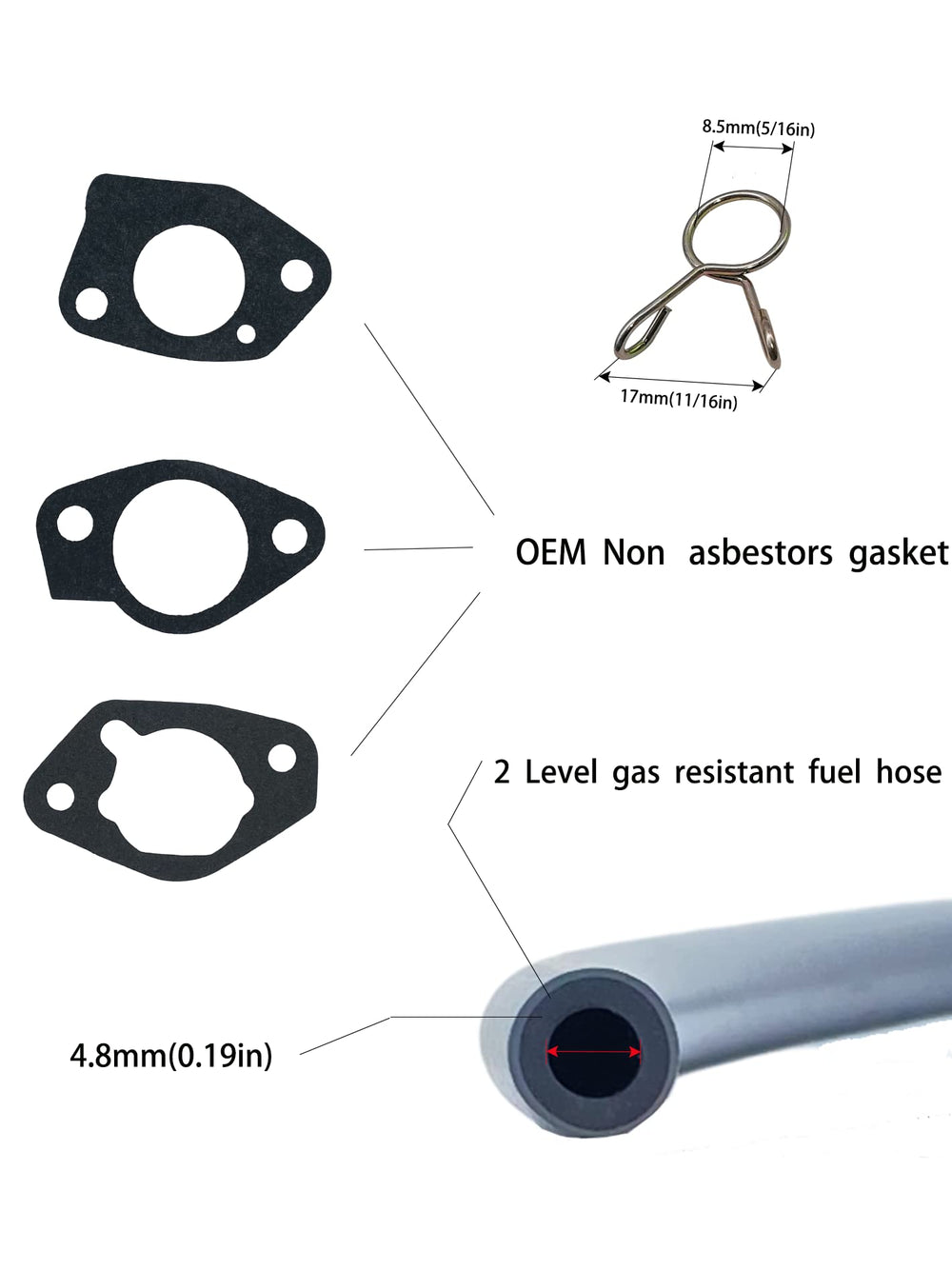 YAMAKATO fuel line and mounting gaskets detail highlighting included installation parts