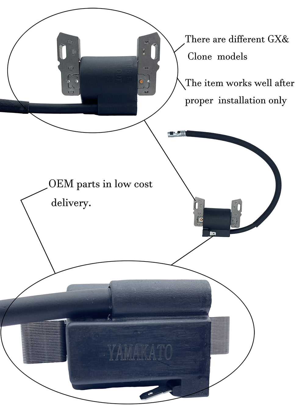 YAMAKATO ignition coil packaged with spark plug and air gap gauge for convenient installation
