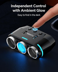 YANTU top view with blue LED-lit sockets improving night visibility and access