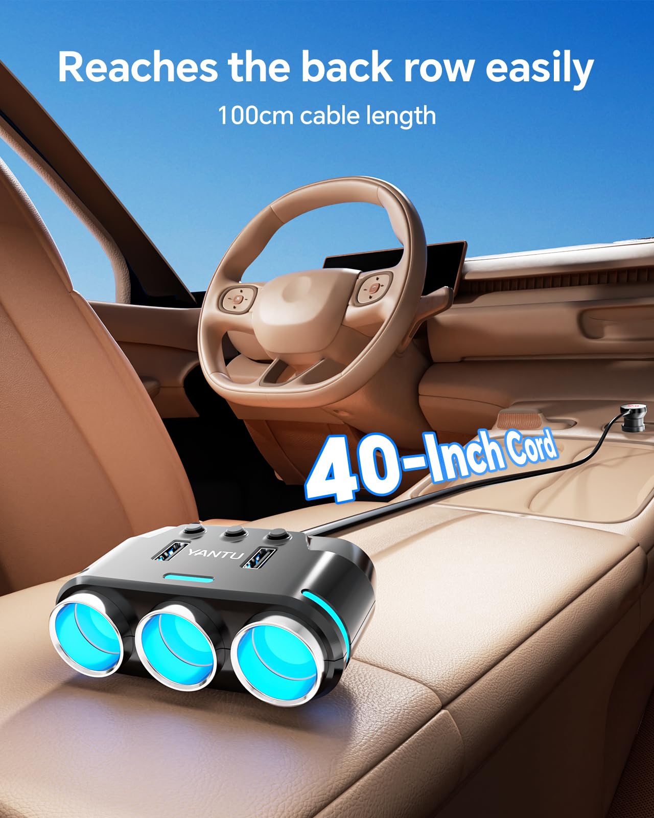 YANTU closeup of dual USB ports demonstrating Smart IC fast charging