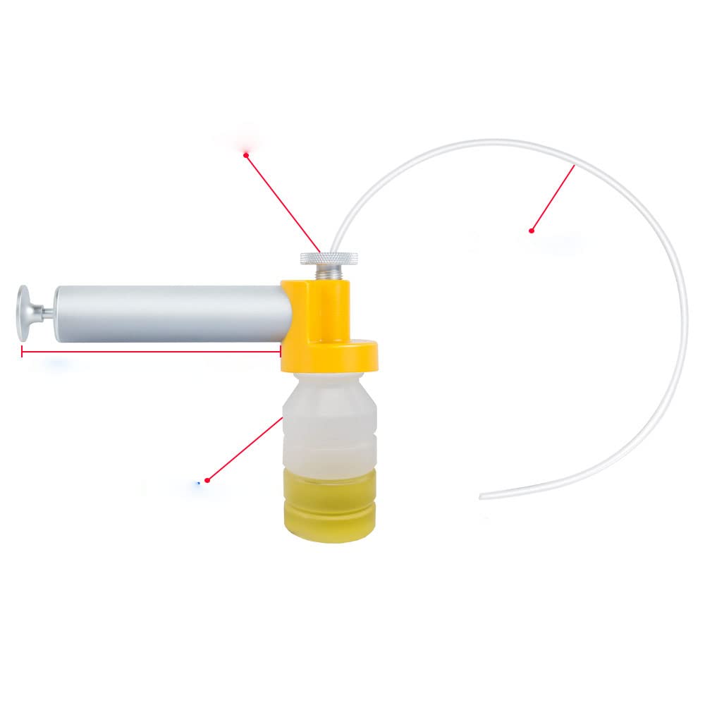 Yateks sampler attached to a 38mm-neck bottle illustrating contamination-free transfer